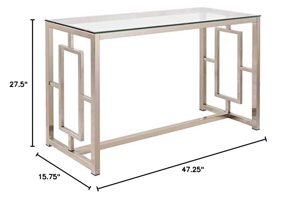 Modern Glass Top Console Table with Nickel Frame - Sleek Entryway & Living Room Furniture for Hallway Decor