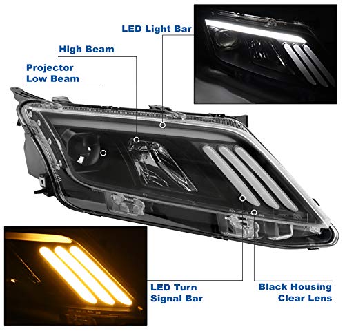 LED Sequential Signal Projector Headlights - Black - Compatible with 2010-2012 Ford Fusion - Upgrade Your Car's Style & Visibility for Night Driving & Custom Look