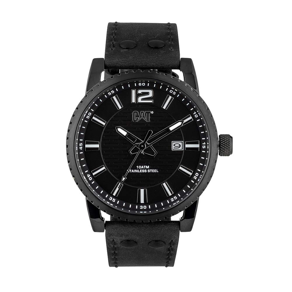 CAT Utility Men's Watch - 44mm Stainless Steel Case with Silicone/Leather Strap - Durable Outdoor & Work Watch for Construction, Hiking & Everyday Use