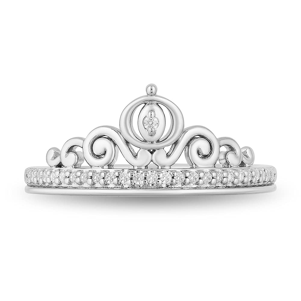 Enchanted Disney Cinderella Carriage Ring - Sterling Silver with 1/10 CTTW Diamonds | Elegant Jewelry for Women | Perfect for Weddings, Anniversaries & Disney-Themed Gifts