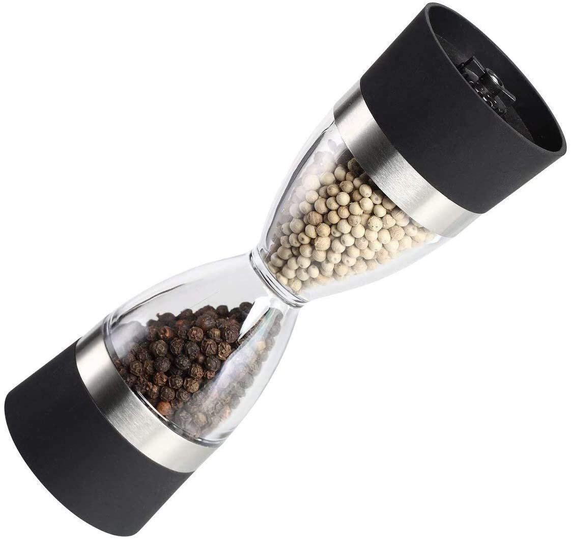 YLLLLY 2-in-1 Ceramic Salt and Pepper Grinder Set - Adjustable Acrylic Mill for Fresh Seasoning - Perfect for Kitchen, Dining Table & Outdoor BBQ (Black)