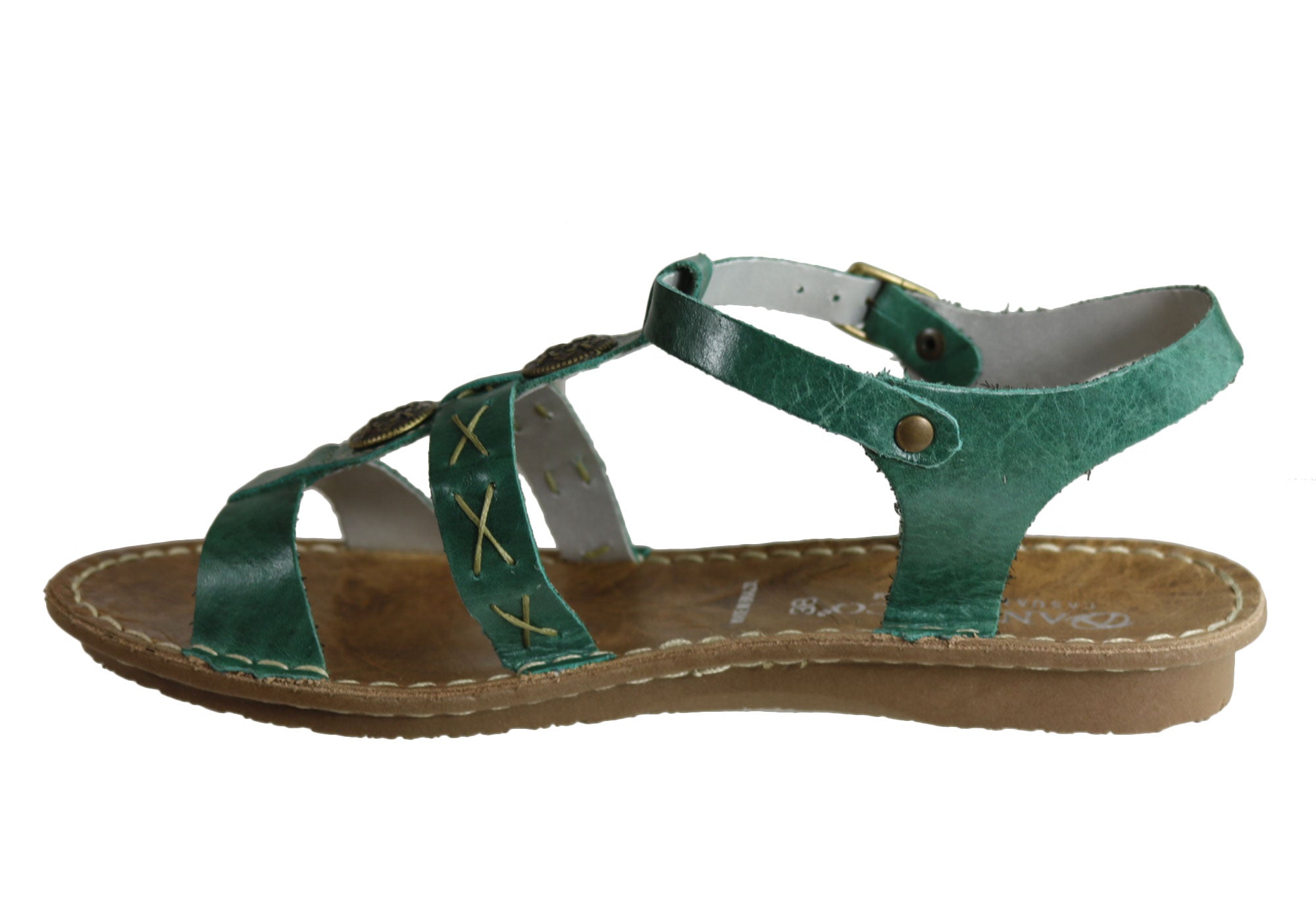 Andacco Madisson Women's Comfort Flat Leather Sandals - Handmade in Brazil - Perfect for Summer, Beach & Casual Outings