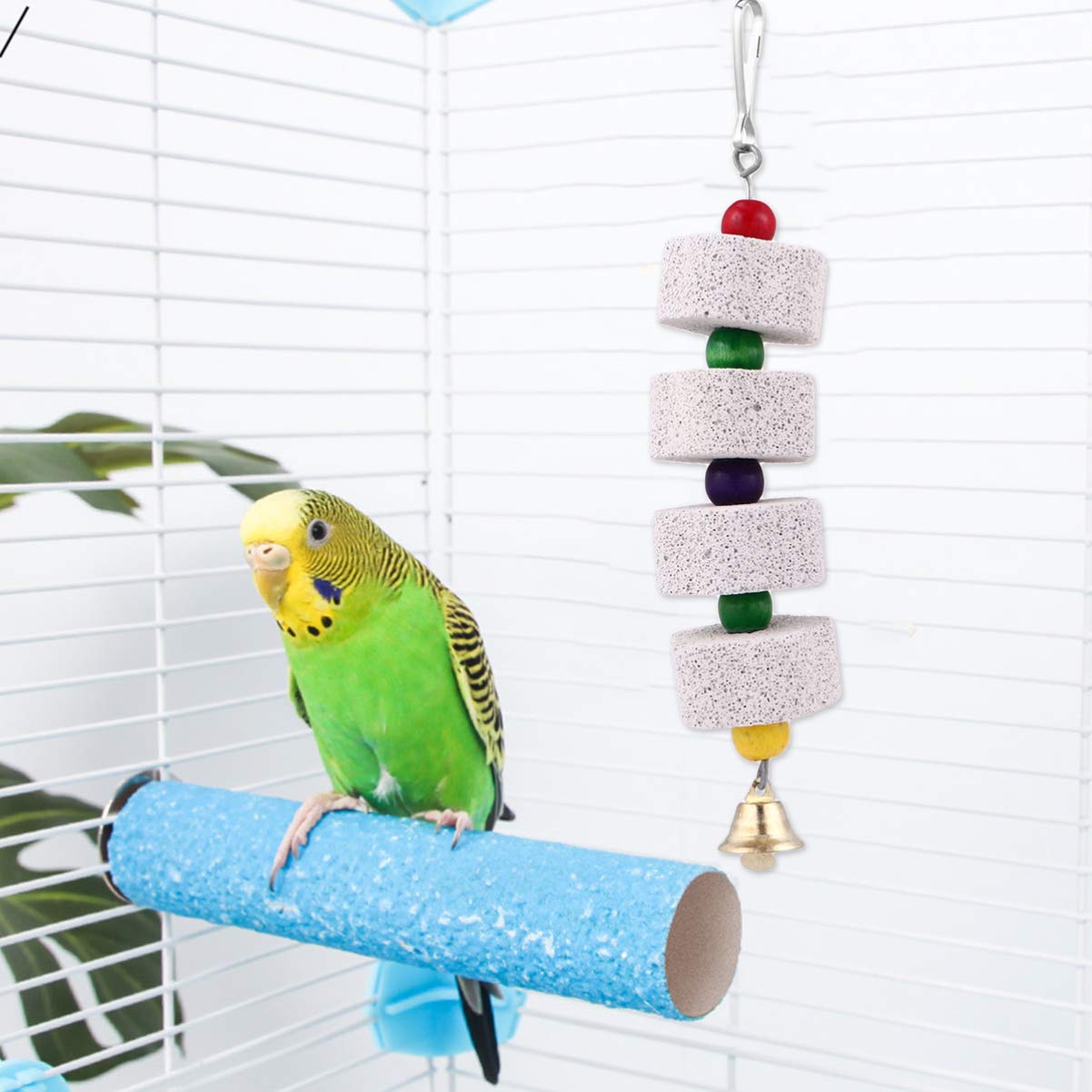 Balacoo Parrot Chew Toys - 2 Pack Woven Grass Molar Chewing Toys with Bell for Teeth Grinding & Bite Care | Hanging Cage Hammock Toys for Parakeets & Pet Birds | Perfect for Cage Enrichment & Beak Maintenance