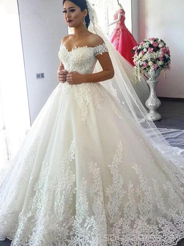 Elegant Off Shoulder A-Line Lace Wedding Dress for Bride - Romantic Beach & Church Ceremony Gowns - WD504