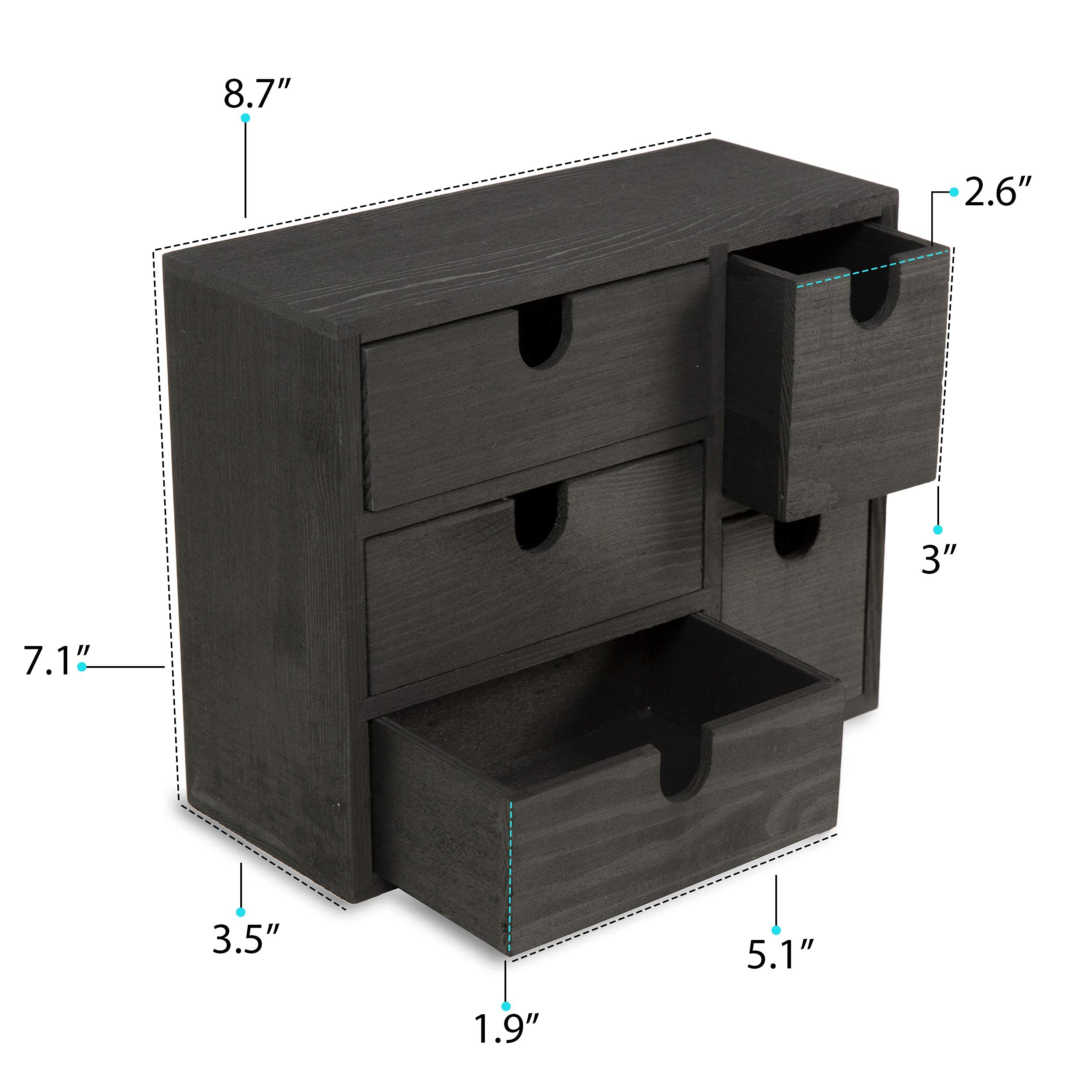 Brightmaison BGT Capri Wooden Desk Organizer - Office Supplies Storage, Sewing Kit Box & Jewelry Holder - Decorative Small Wooden Box for DIY Projects (Black) - Perfect for Home Office, Craft Room & Vanity Organization