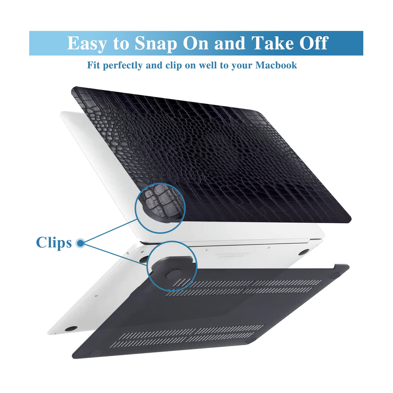 Premium Crocodile Skin PU Leather Hard Shell Case for MacBook Air 13-inch (2022-2018 M1 A2337 A2179 A1932) - Protective Cover with Keyboard Protector - Perfect for Work, Travel & Daily Use - Black Alligator Design