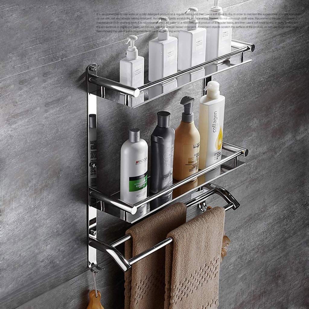 Modern Stainless Steel Bathroom Shelf - Wall Mounted Multi-Layer Storage for Bath Essentials (41cm)