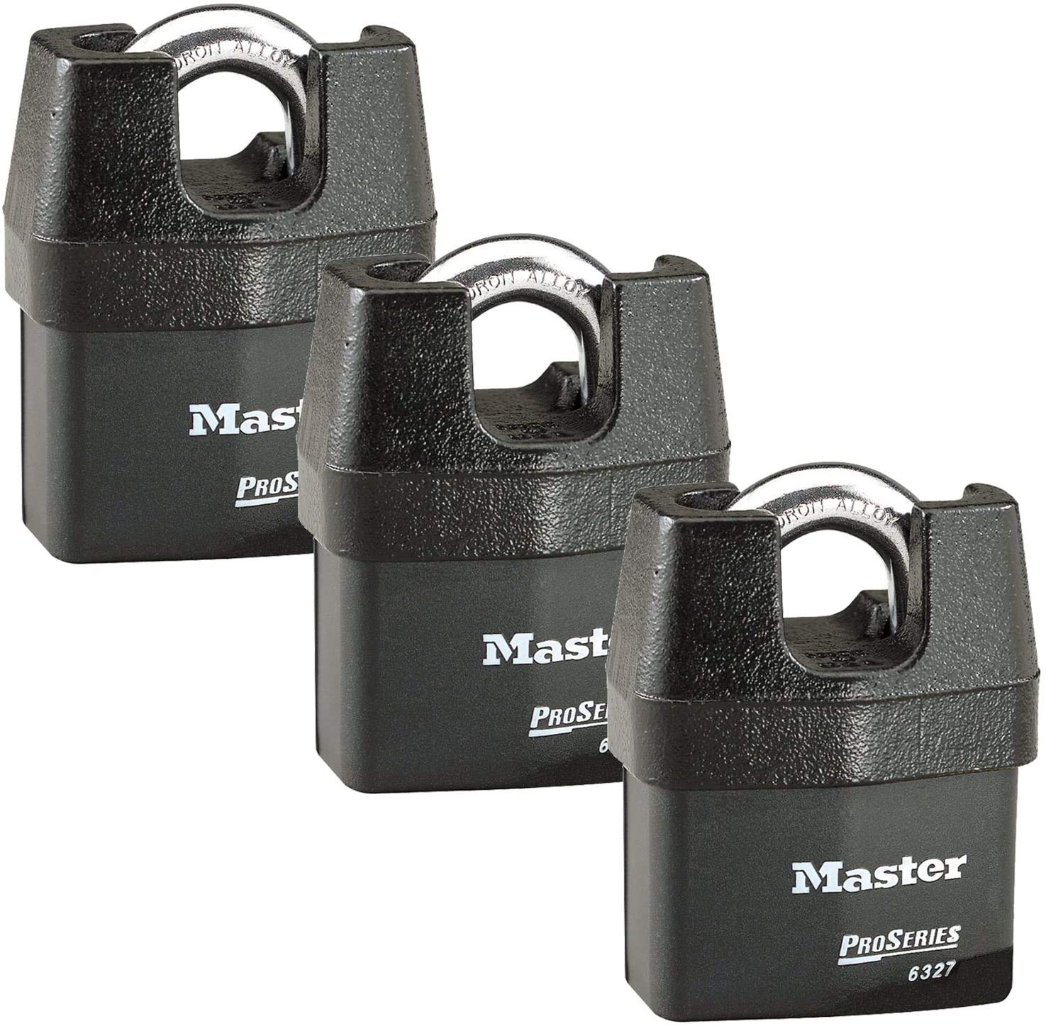 Master Lock Pro Series 6327NKA-3 High Security Padlock (3-Pack) with BumpStop Technology - Heavy Duty Outdoor Use for Gates, Storage Units & Sheds