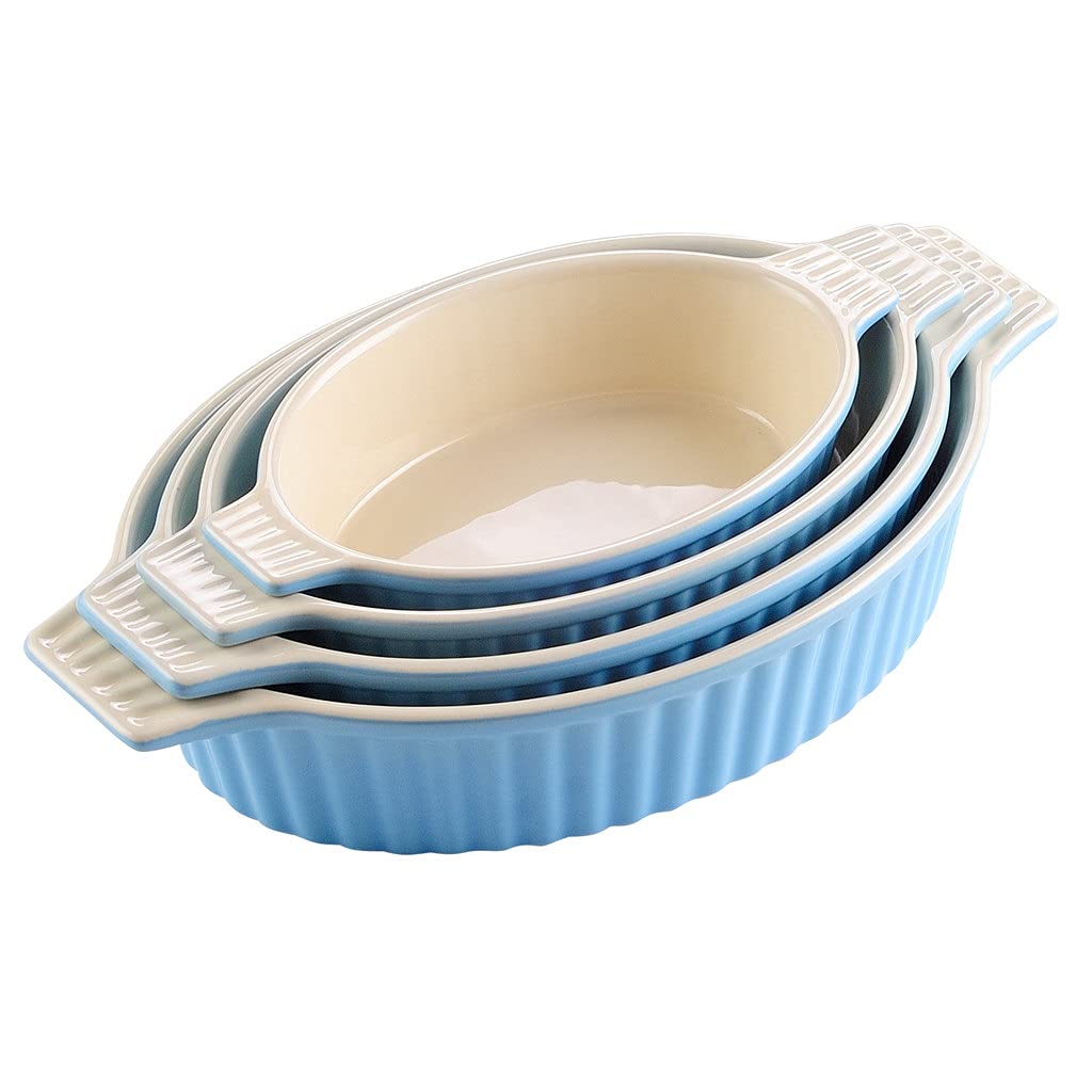 OIPYI 4-Piece Oval Baking Dish Set - Ceramic Oven-to-Table Serving Dishes with Handles for Lasagna, Pie, Casserole & Tapas | Perfect for Holiday Dinners, Family Gatherings & Potlucks (Color: Emerald)