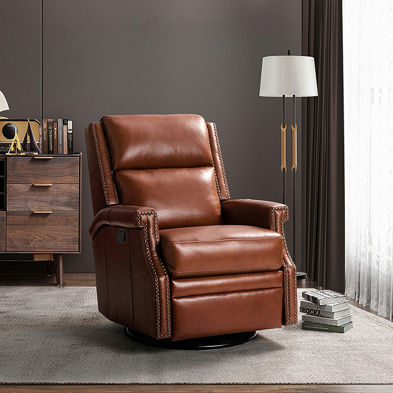 Canace Modern Genuine Leather Manual Glider Rocker Recliner Chair - Comfortable Swivel Lounge Chair for Living Room, Nursery, and Office Relaxation