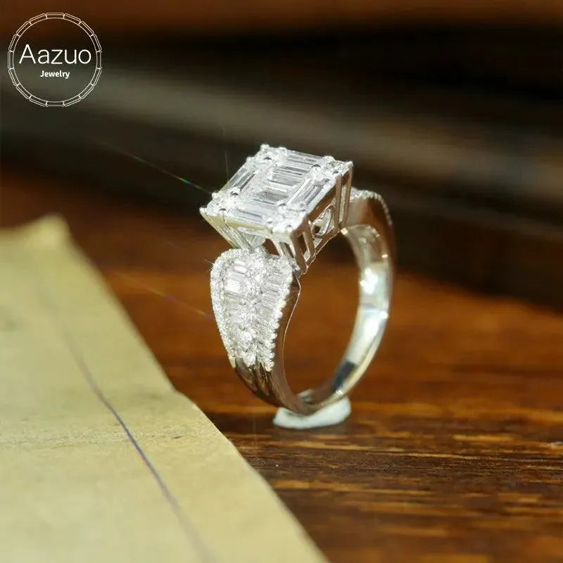 18K White Gold Real Natural Diamond Ring 4.0ct Square Luxury Jewelry for Women - Elegant Party, Wedding, Anniversary & Special Occasion Gift