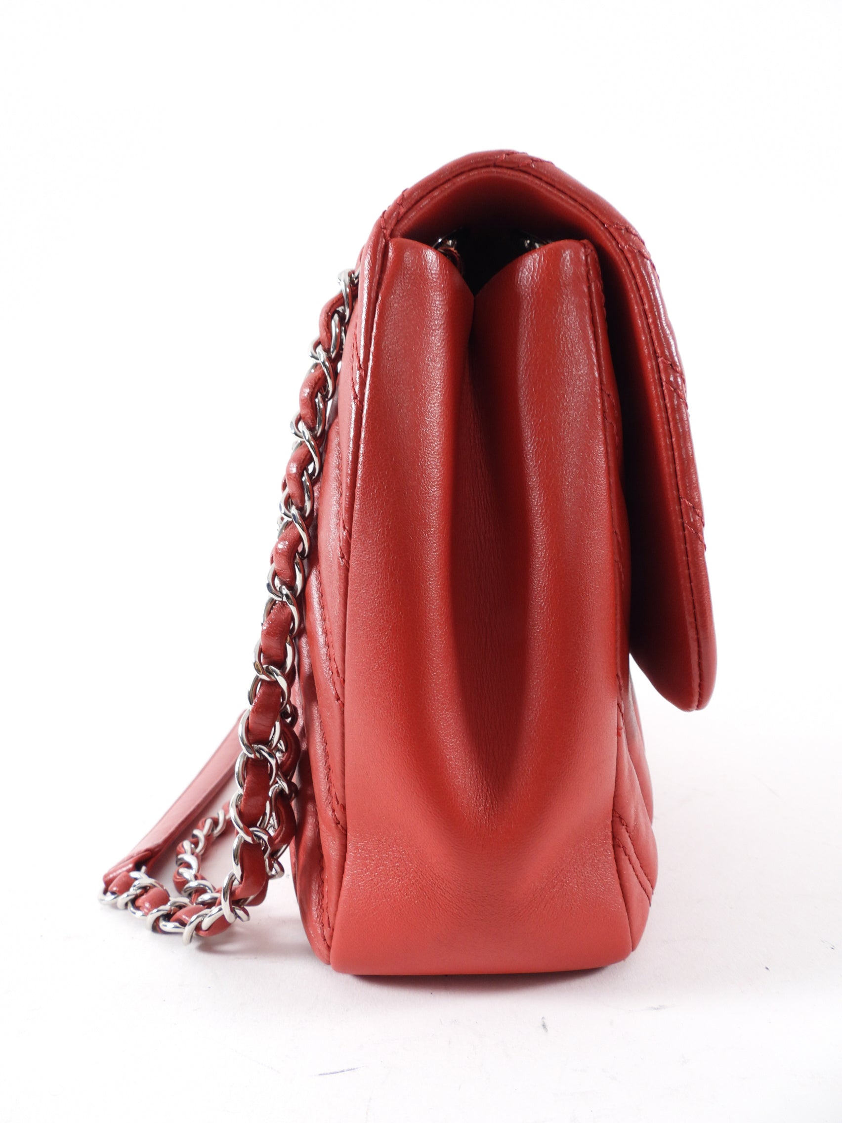 Chanel Red Jumbo Chevron Quilted Single Flap Bag with Silver Hardware - Luxury Designer Handbag for Women, Perfect for Parties, Date Nights & Special Occasions