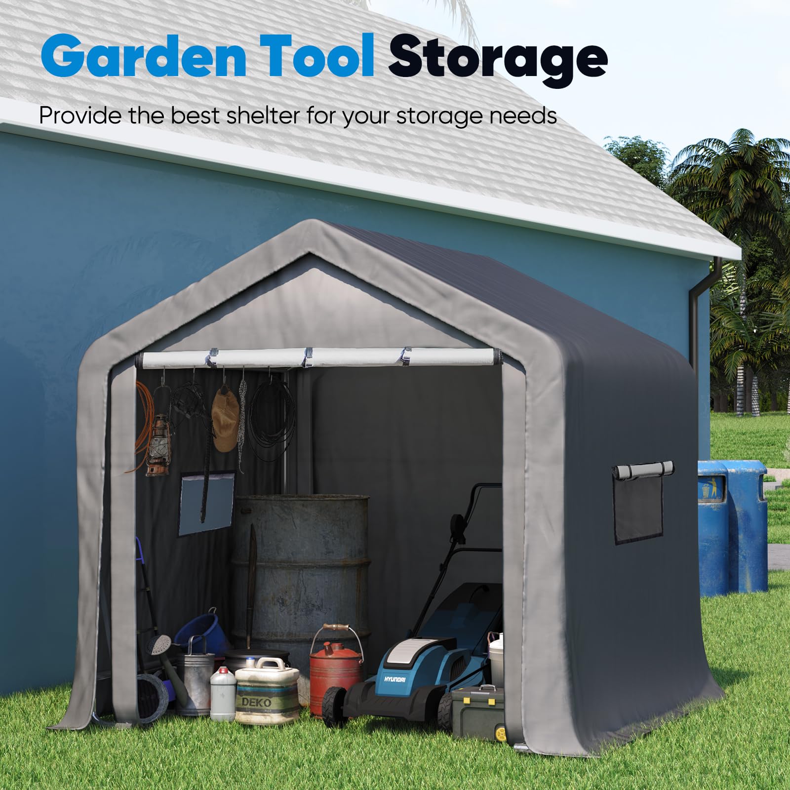 Quictent Heavy Duty 6x6 FT Portable Carport Garage Shelter with Roll-Up Ventilated Windows - Outdoor Storage Shed for Motorcycles, Patio Furniture, Lawn Mowers & Bikes | Perfect for Backyard, Driveway & RV Storage