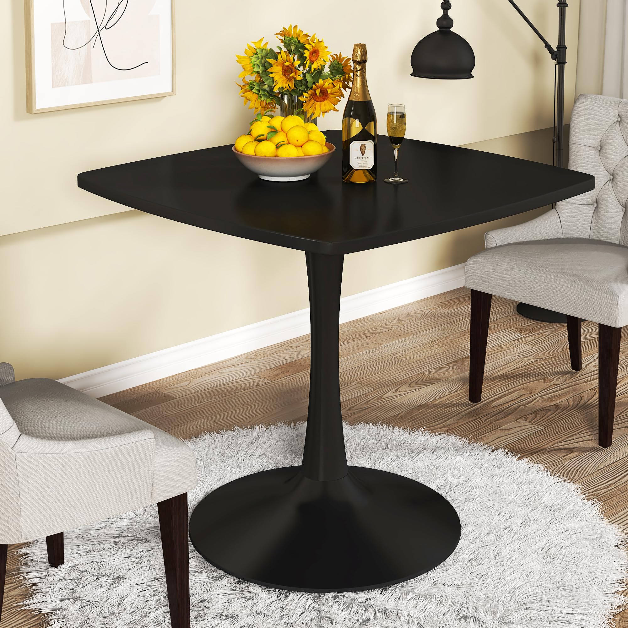 DKLGG 31.5 Inch Black Square Tulip Dining Table - Modern Pedestal Kitchen Table with Sturdy MDF Tabletop & Metal Base - Compact Space-Saving Design for 2-4 People - Perfect for Small Apartments, Breakfast Nooks, and Cozy Dining Areas
