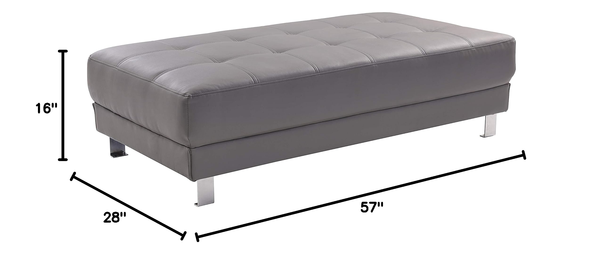 Glory Furniture Riveredge Gray Faux Leather Milan Ottoman - Stylish Footrest & Storage Bench for Living Room, Bedroom & Office