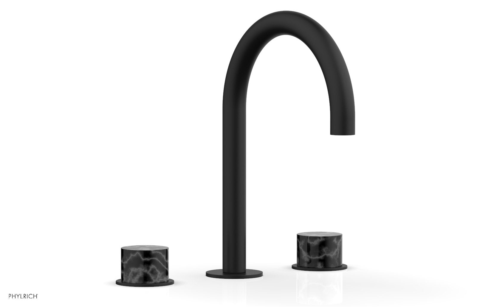 Premium BASIC II Widespread Bathroom Faucet with Black Marble Handles - 8 Inch Centerset, Matte Black Finish for Modern Vanities - Perfect for Guest Bathrooms & Powder Rooms