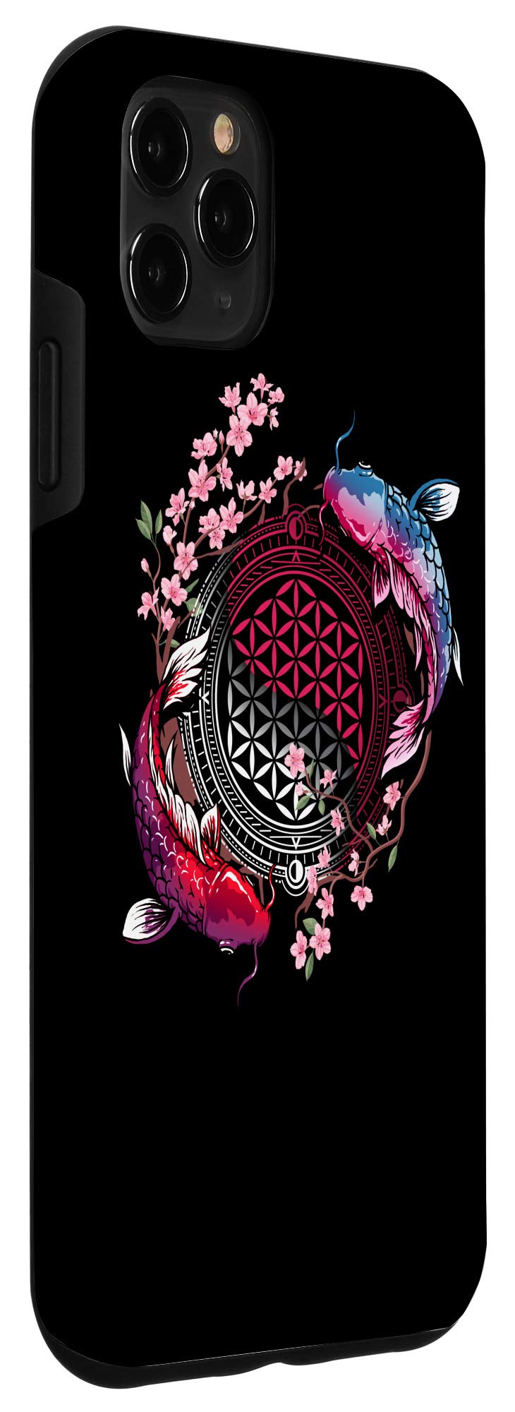 iPhone 11 Pro Max Case with Koi Fish & Flower of Life Design - Japanese Art Inspired Sacred Geometry Phone Cover for Protection & Style - Perfect for Daily Use, Travel & Gift Giving