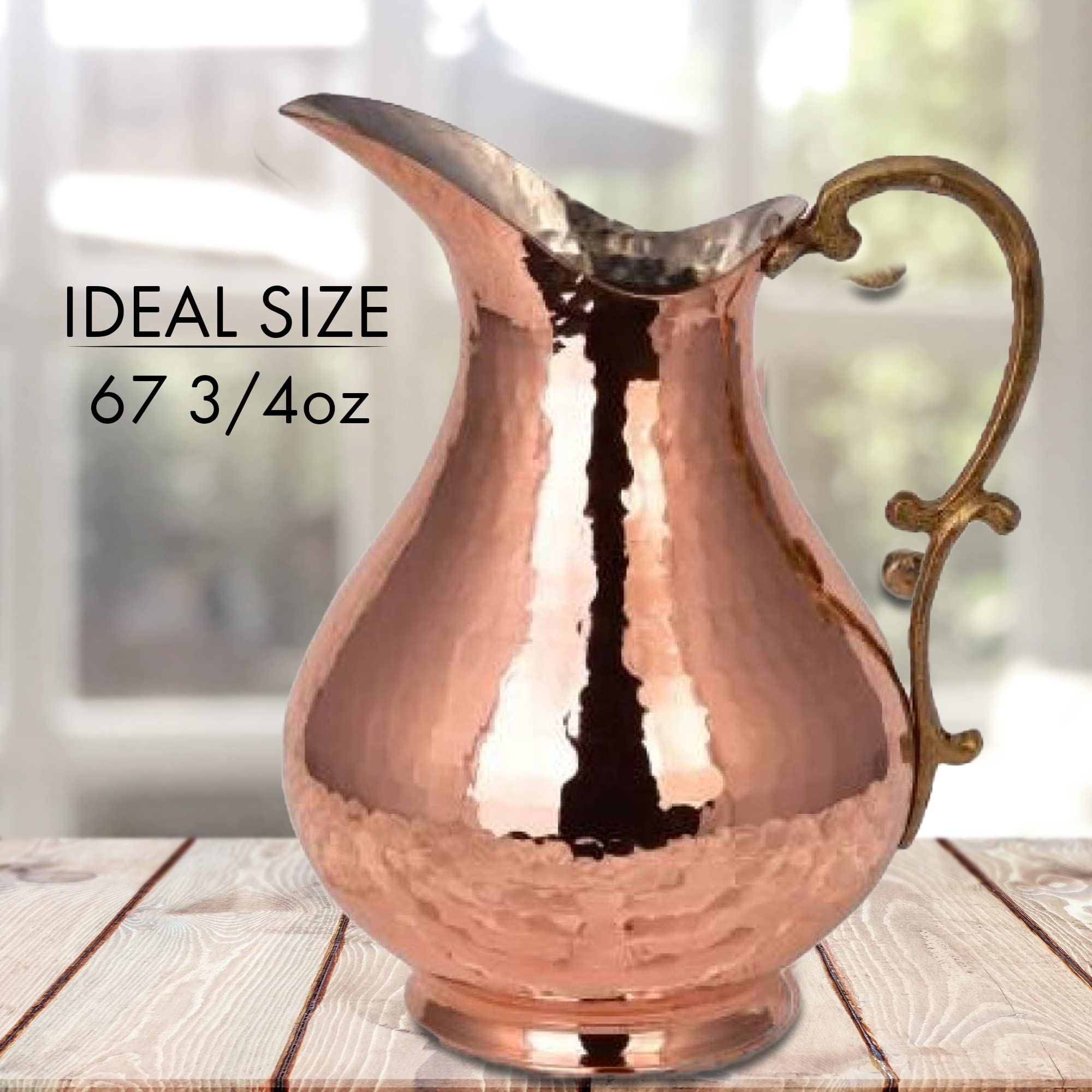 Handmade Pure Copper Water Pitcher - Traditional Metal Jug for Drinking Water | Authentic Copper Drinking Vessels for Home, Kitchen & Ayurvedic Wellness
