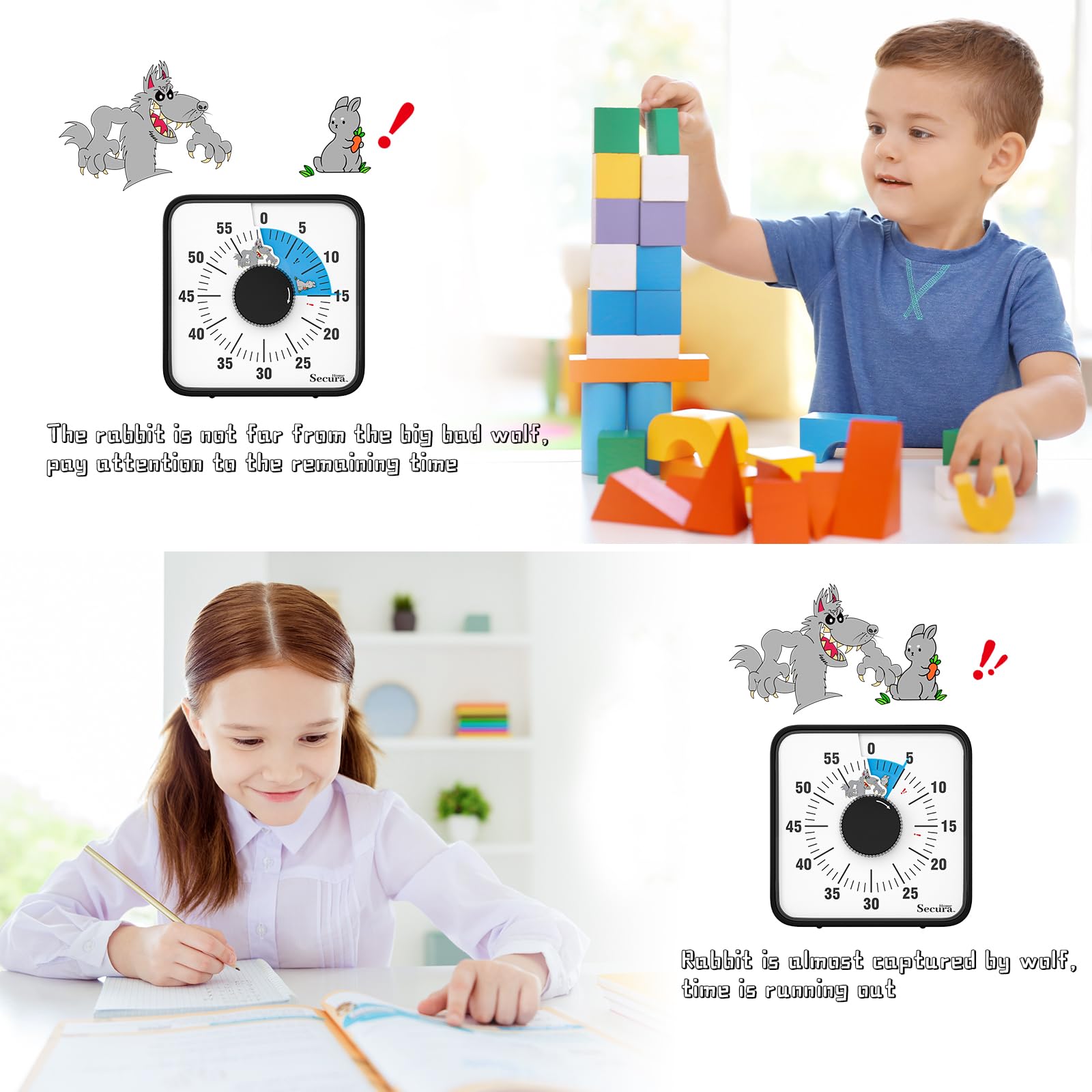 7.5 Inch Large Visual Timer for Kids - 60 Minute Countdown Clock with Cartoon Design, Mechanical Time Management Tool for Classroom, Homework & Parenting (Blue)