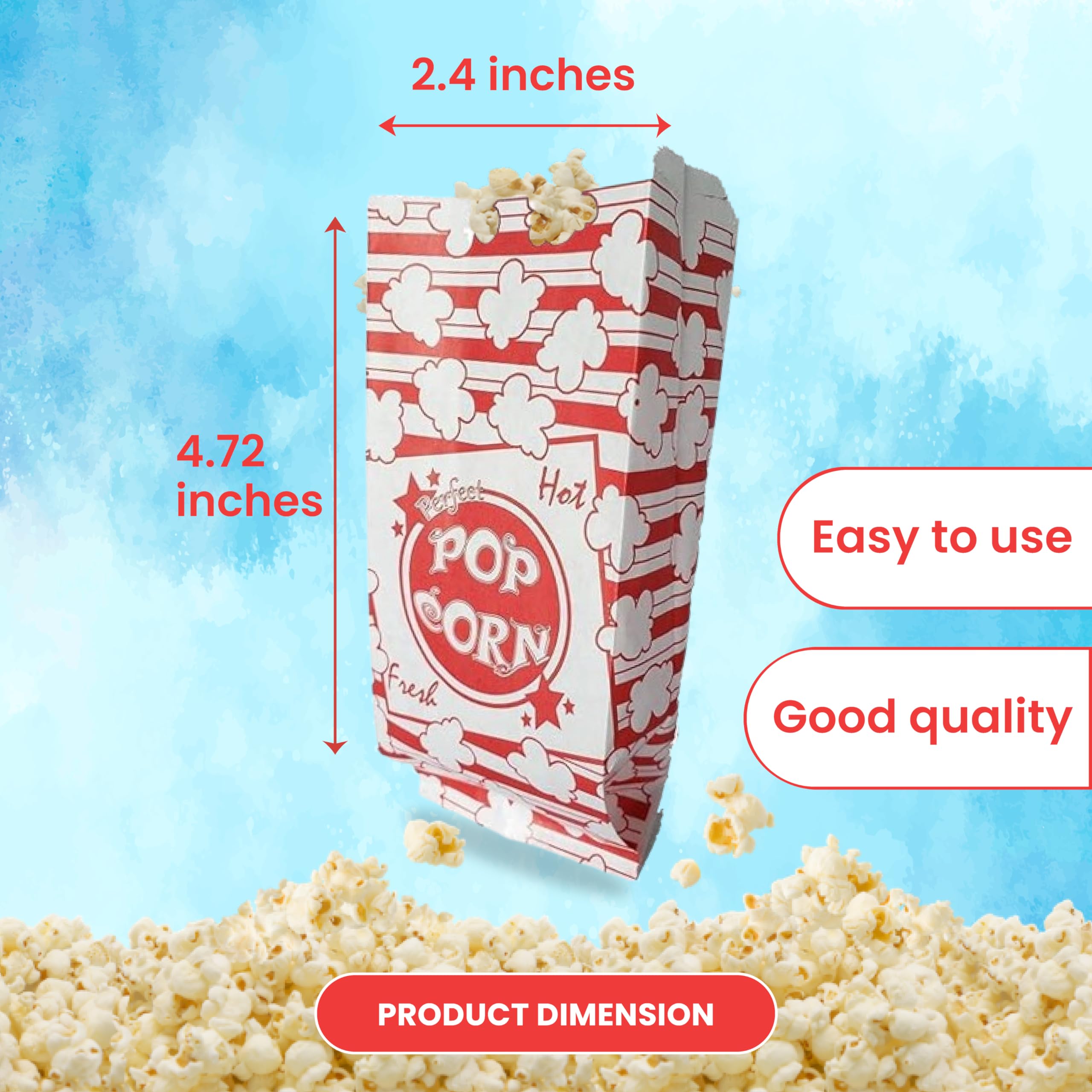 125 Count 1 Oz Printed Popcorn Bags - Bulk Concession Supplies for Movie Theaters, Carnivals & Snack Stands - Perfect for Popcorn, Candy & Party Favors
