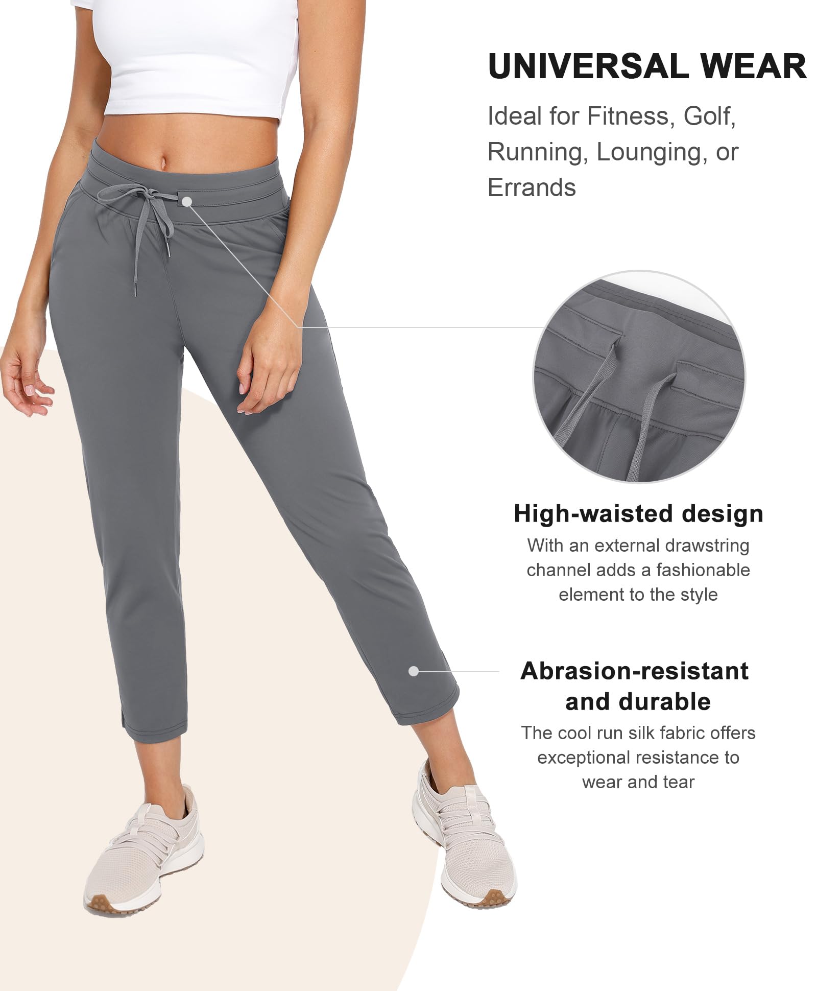 Women's Stretch Ankle Sweatpants with Deep Pockets - 7/8 Length Golf, Athletic, Lounge, Travel & Work Pants - Perfect for Yoga, Running Errands & Casual Outings