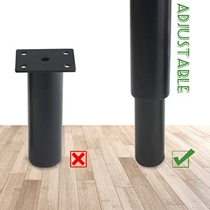 4 Pack Heavy Duty Adjustable Metal Furniture Legs 10-16.6 Inch - Cabinet, Bed Frame, Table & Sofa Support Legs - Black (Perfect for DIY Furniture Projects & Home Office Setup)