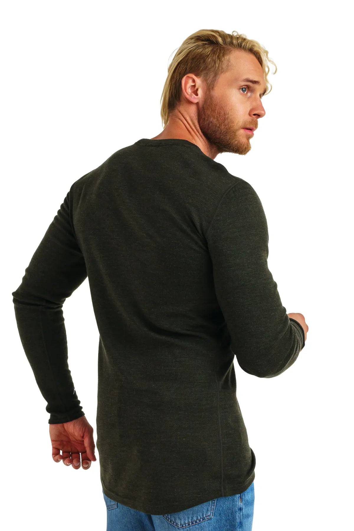 Premium Men's Merino Wool Long Sleeve Base Layer Shirt - 320 GSM, Army Green - Ideal for Hiking, Camping & Cold Weather Outdoor Activities