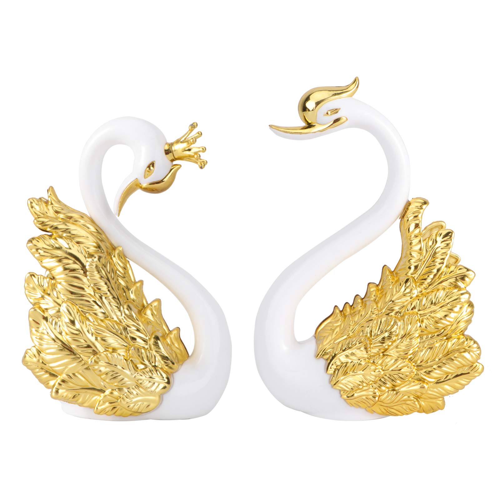 Golden Swan Cupcake Toppers (2pcs) - Elegant Swan Figurines for Wedding Cake Decorations, Car Dashboard Ornaments, and Home Landscape Decor - Perfect for Romantic Celebrations and Gift Giving