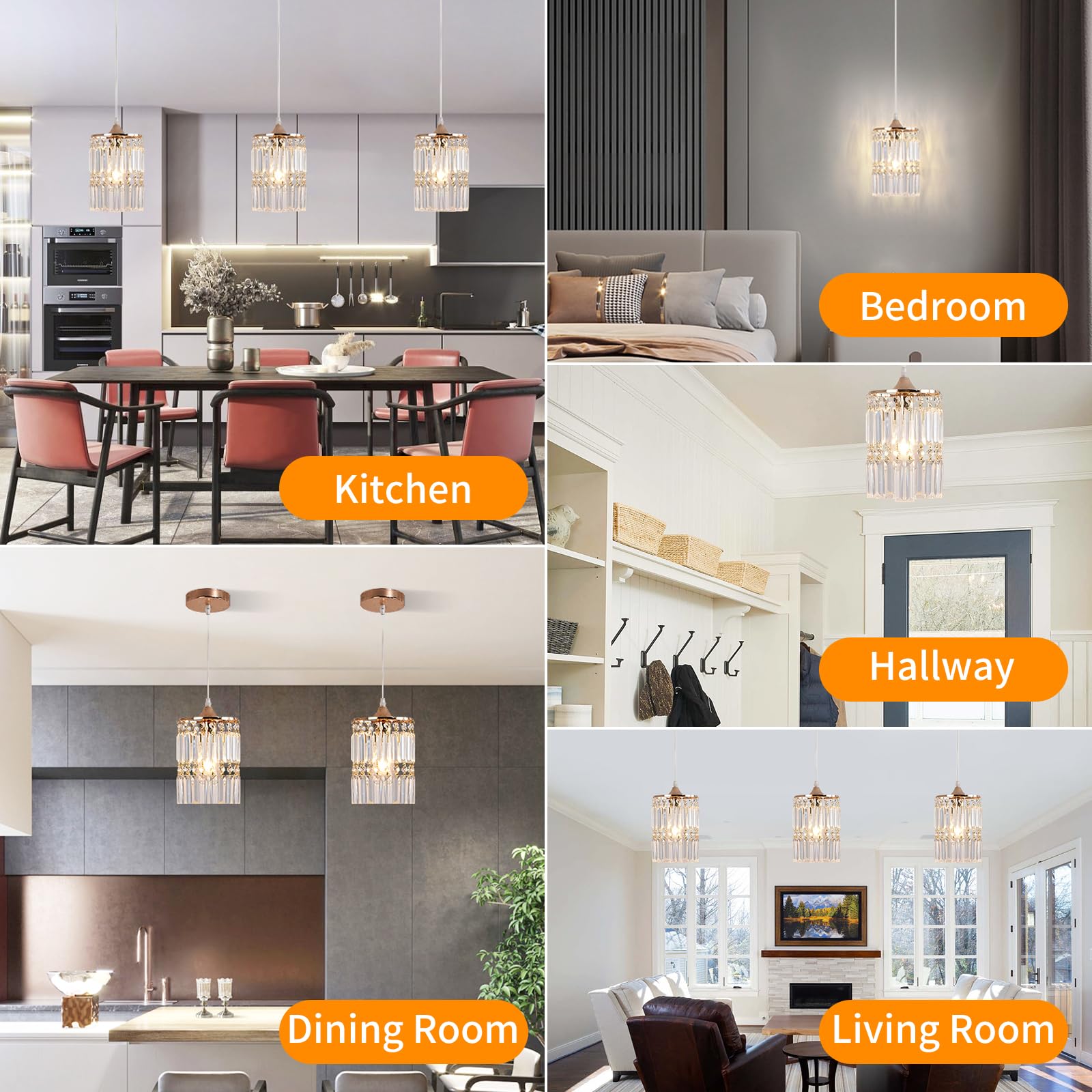 Crystal Ceiling Pendant Light Fixture - Modern Gold Hanging Chandelier for Living Room, Dining Room, Kitchen & Hallway | Perfect for Home Decor, Restaurant Lighting & Interior Design
