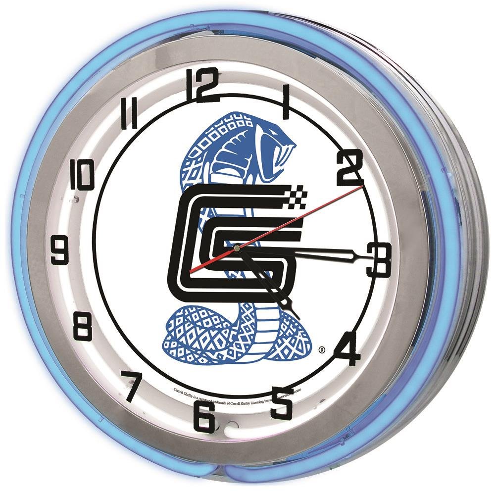 Carroll Shelby 18-Inch Blue Double Neon Cobra Mustang Wall Clock - Vintage Muscle Car Decor for Man Cave, Garage & Auto Shop