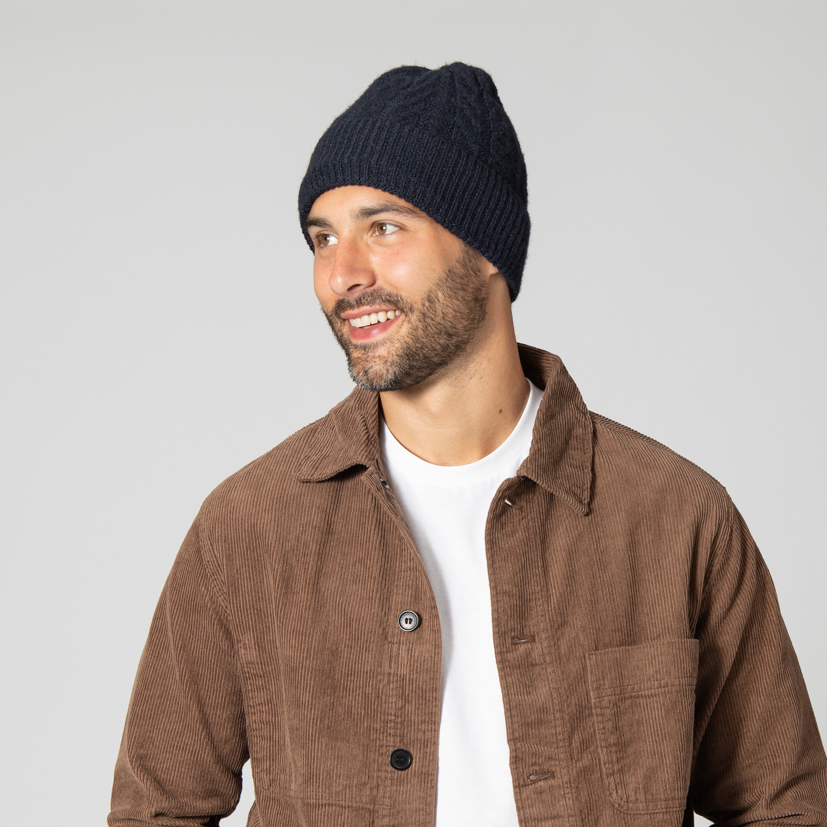 Eco-Friendly Men's Recycled Cable Knit Cuffed Beanie - Warm Winter Hat for Outdoor Activities & Casual Style