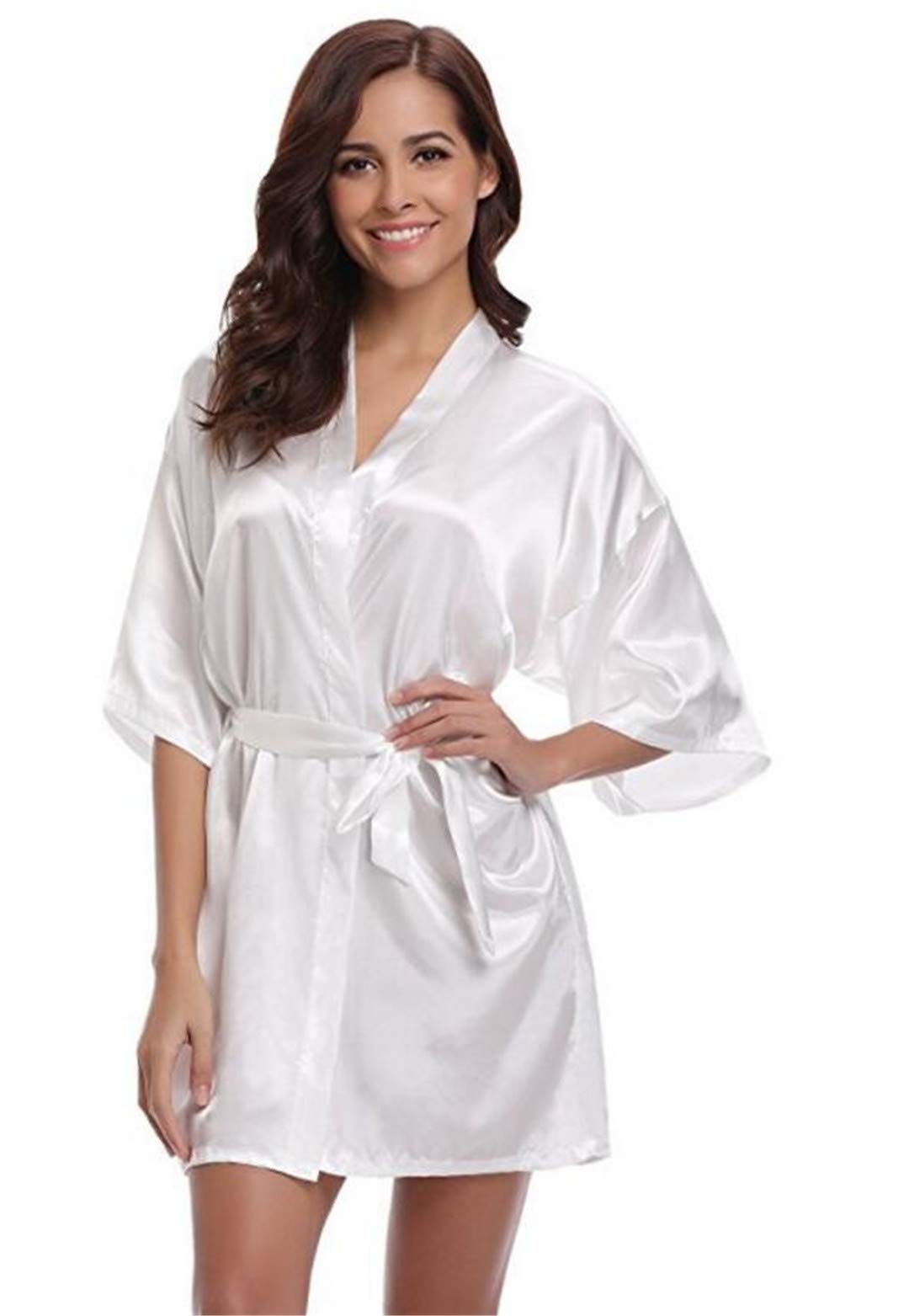 Luxury Silk Kimono Robe for Women - Navy Blue & White Satin Bathrobe - Bridesmaid, Spa, Boudoir & Wedding Party Dressing Gown - Soft Comfortable Loungewear for Home, Honeymoon & Special Occasions - Size XL