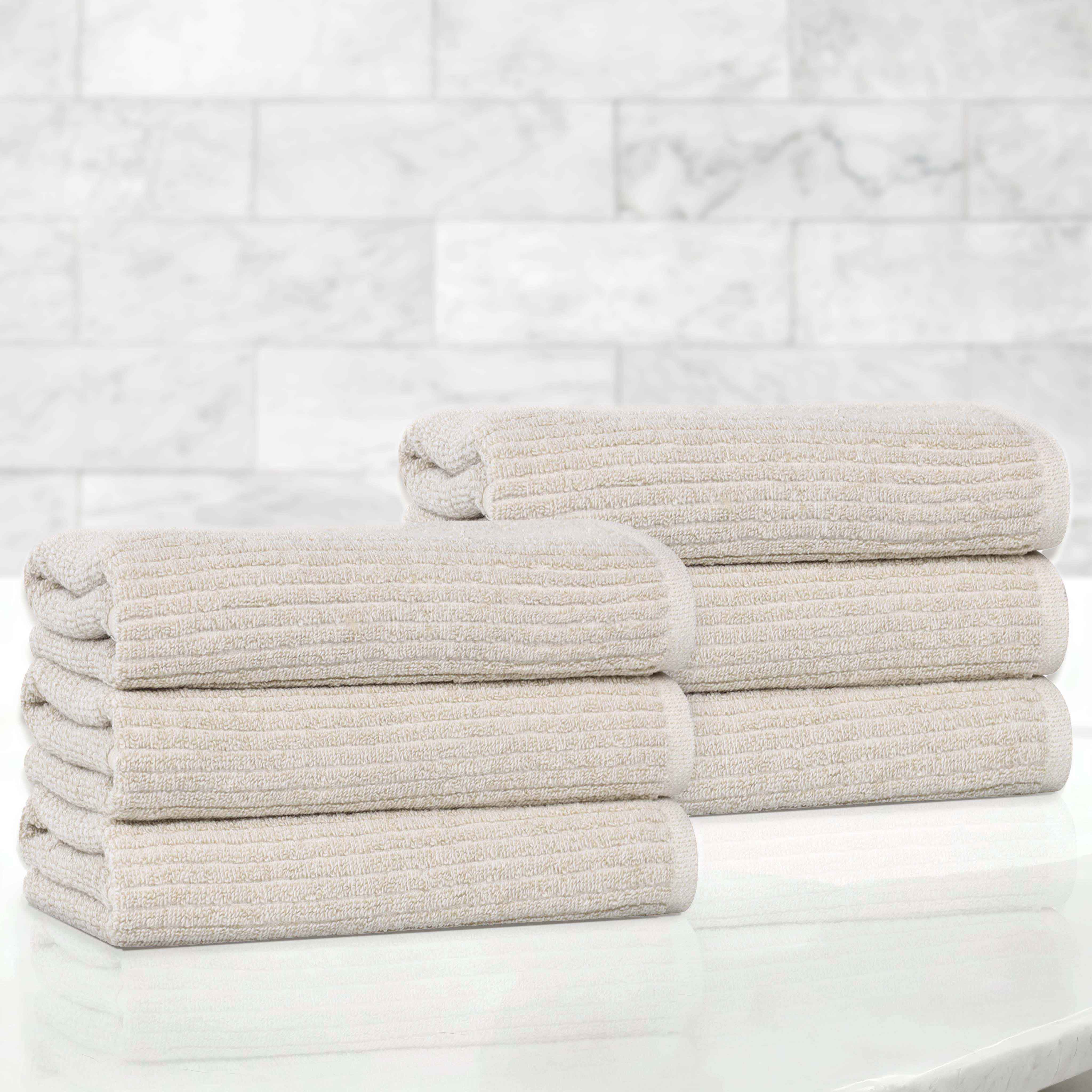 Premium Cotton Blend Ribbed Hand Towels Set of 6 - Soft & Absorbent Bath Towels for Kitchen, Bathroom & Guest Use - Luxury Hotel Quality Home Essentials