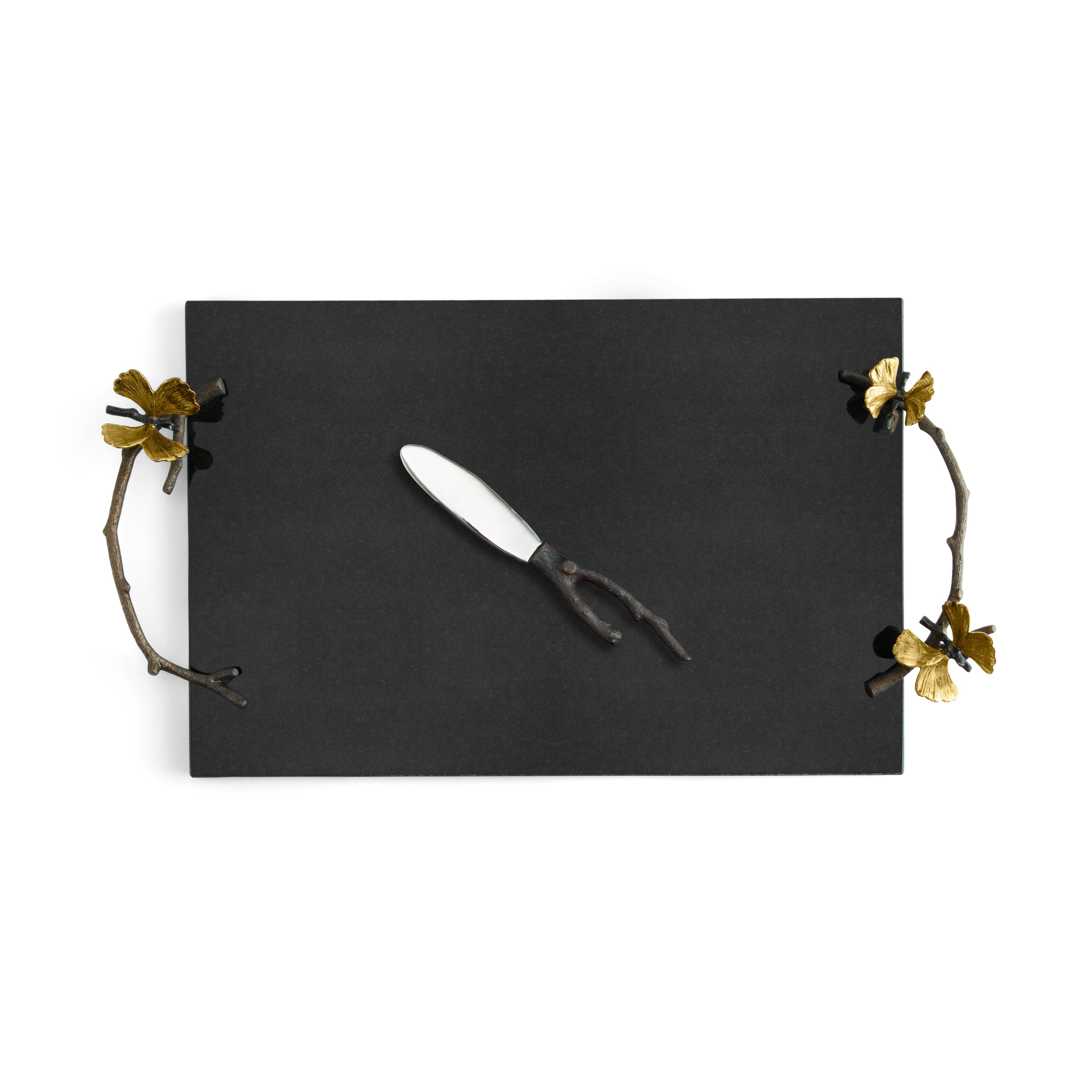 Butterfly Ginkgo Cheese Board with Knife Set - Elegant Wooden Charcuterie Serving Tray for Wine Parties, Picnics & Home Entertaining