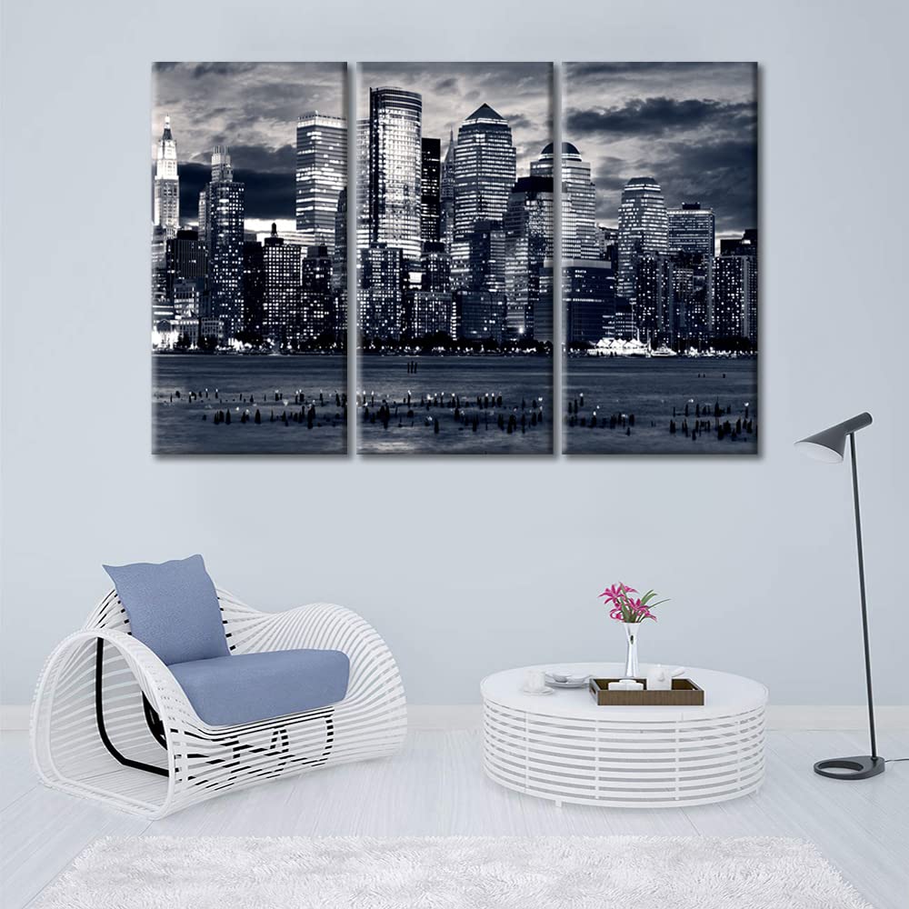 TUMOVO Manhattan Panorama Canvas Print - 36x24 Inch Black & White Skyscraper Wall Art, Modern Bedroom Decor, Above Bed Wall Hanging, Urban Cityscape Poster for Living Room & Office