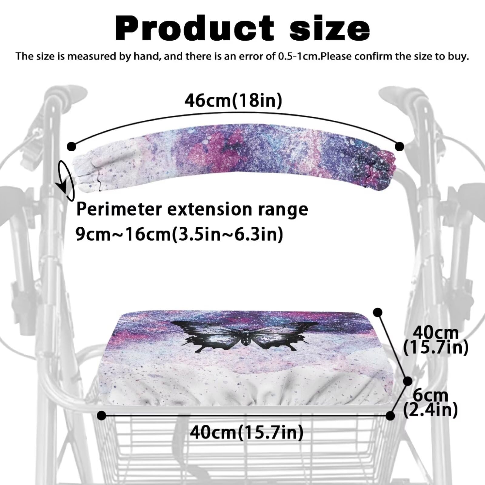 Galaxy Print Rollator Walker Seat and Backrest Covers - Butterfly Patterned Mobility Aid Accessories for Seniors & Women - Comfortable Support for Daily Walks, Shopping & Outdoor Activities