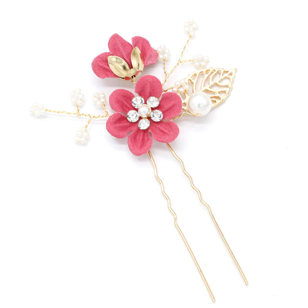 NUOBESTY 4 Pcs Rhinestone Crystal Floral Bridal Hair Clips - Wedding Hair Comb & Hair Pin Set for Brides, Prom, and Formal Events (Rosy)