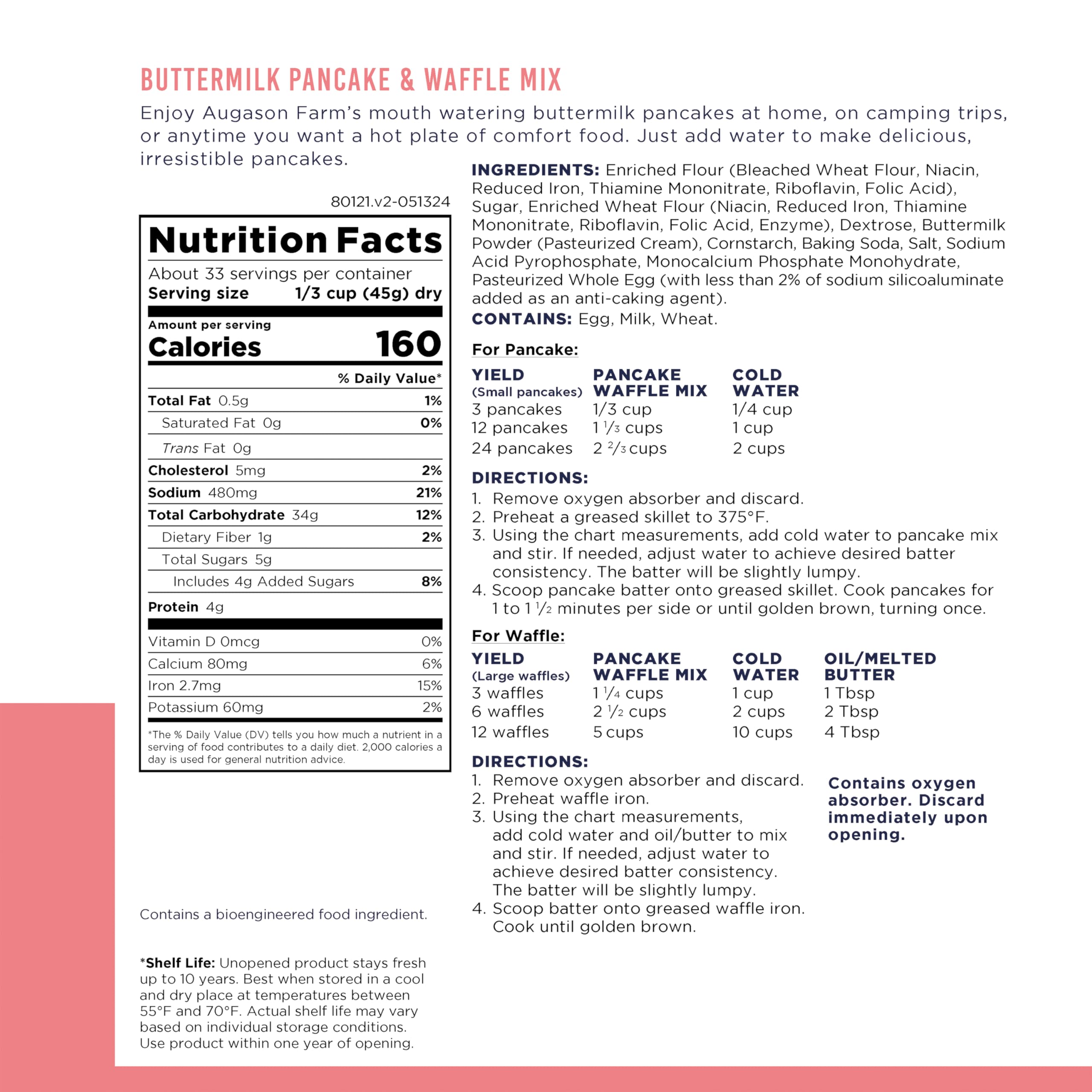 Augason Farms Buttermilk Pancake & Waffle Mix Can - 33 Servings | Emergency Food Supply & Everyday Meals | Perfect for Camping, Breakfast & Food Storage