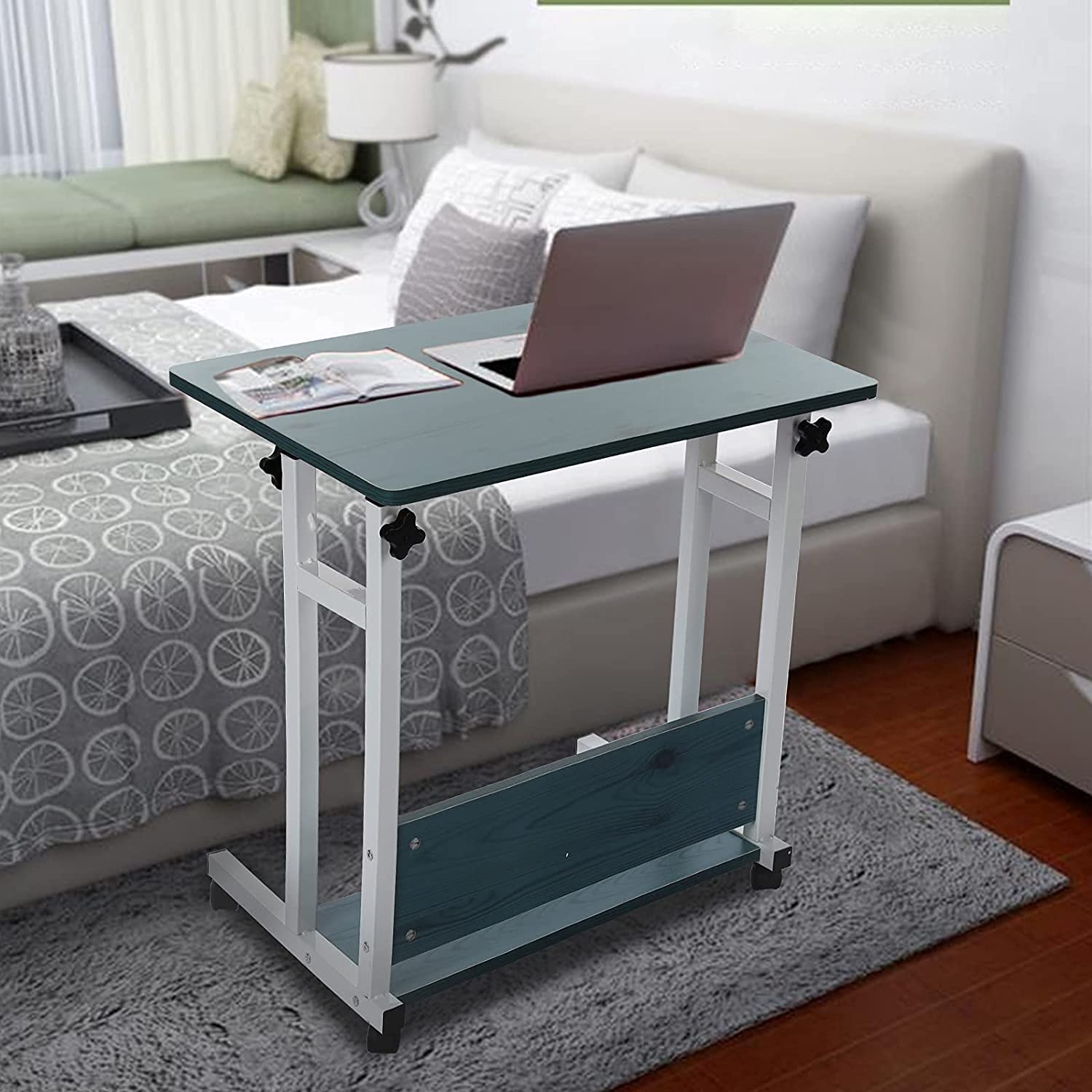 Adjustable Mobile Standing Desk with Wheels - Portable Laptop Table for Home Office, Ergonomic Computer Stand with Height Adjustable Feature (Blue) - Perfect for Remote Work, Small Spaces & Office Mobility