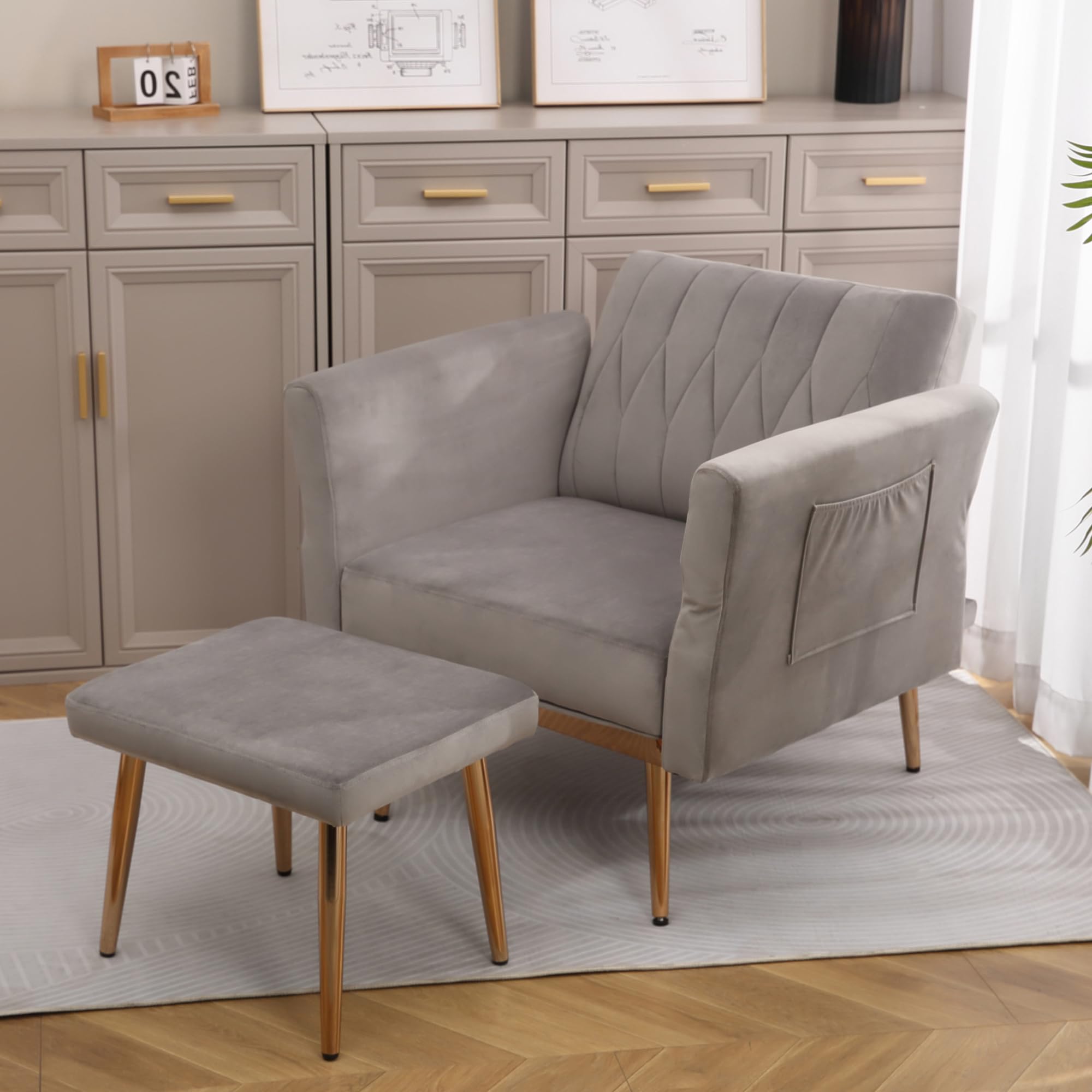 Modern Velvet Chaise Lounge Chair with 3 Reclining Positions - Convertible Recliner to Bed, Adjustable Futon Sofa Sleeper for Living Room, Bedroom, Apartment, Dorm & Office - Soft Grey Velvet Upholstery - Perfect for Lounging, Napping & Small Space Living