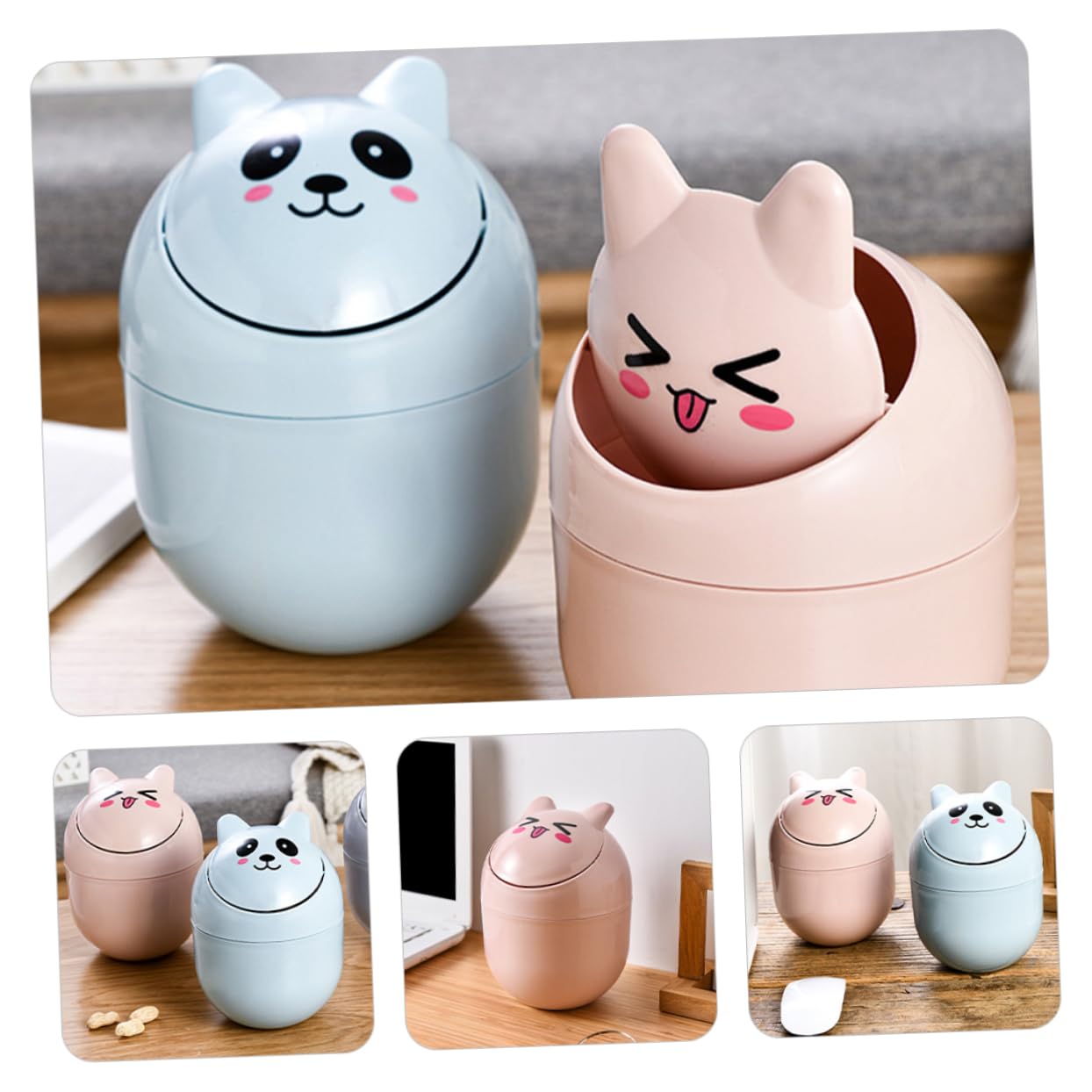 Zerodeko Small Desk Trash Can Set of 2 - Mini Waste Basket for Office, Living Room, Bedroom - Durable PP Material - Perfect for Home, Work & Study Spaces