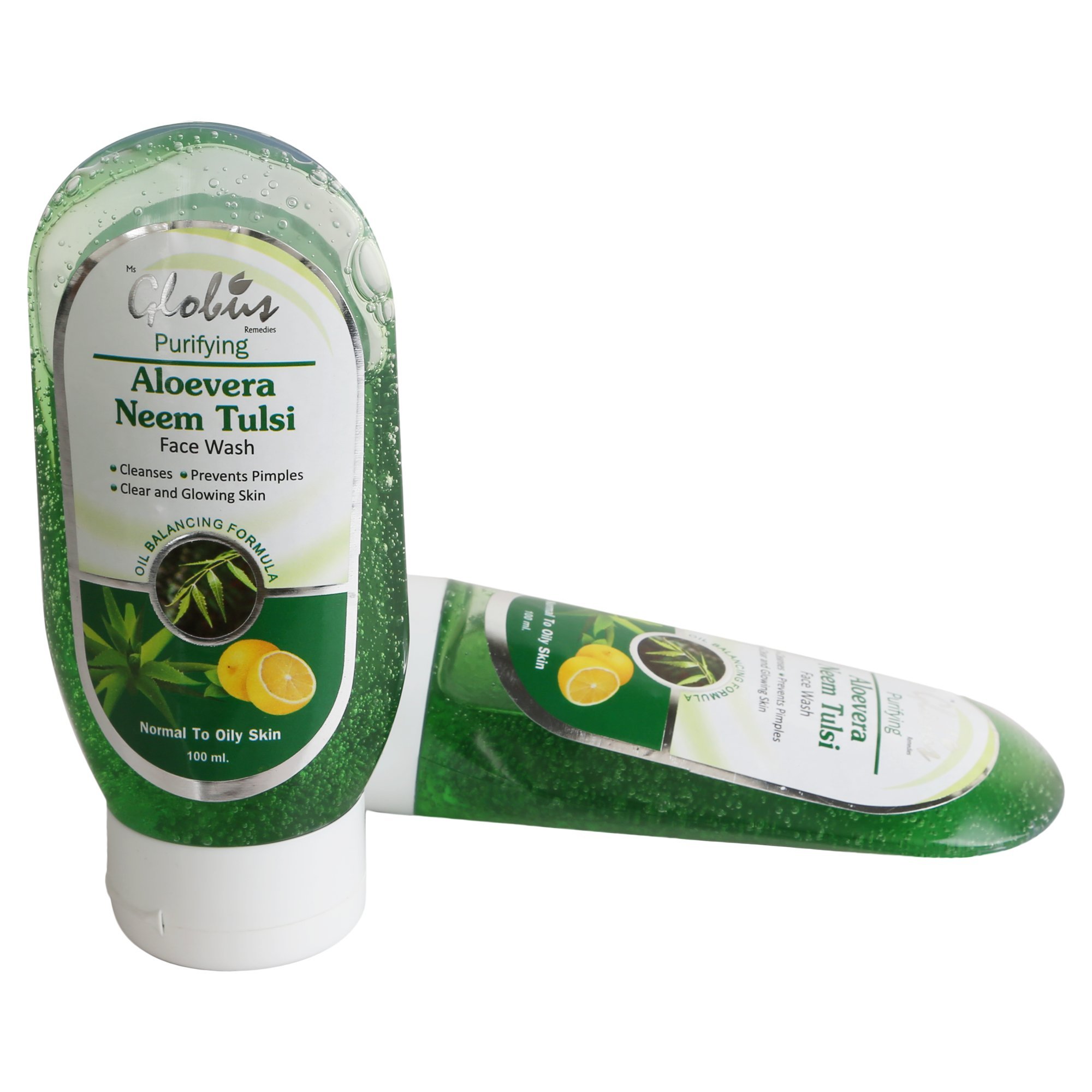 Globus Remedies Aloe Vera Neem Tulsi Face Wash for Acne & Oily Skin - 100ml (Pack of 5) - Gentle Cleansing, Natural Ingredients, Perfect for Daily Skincare Routine