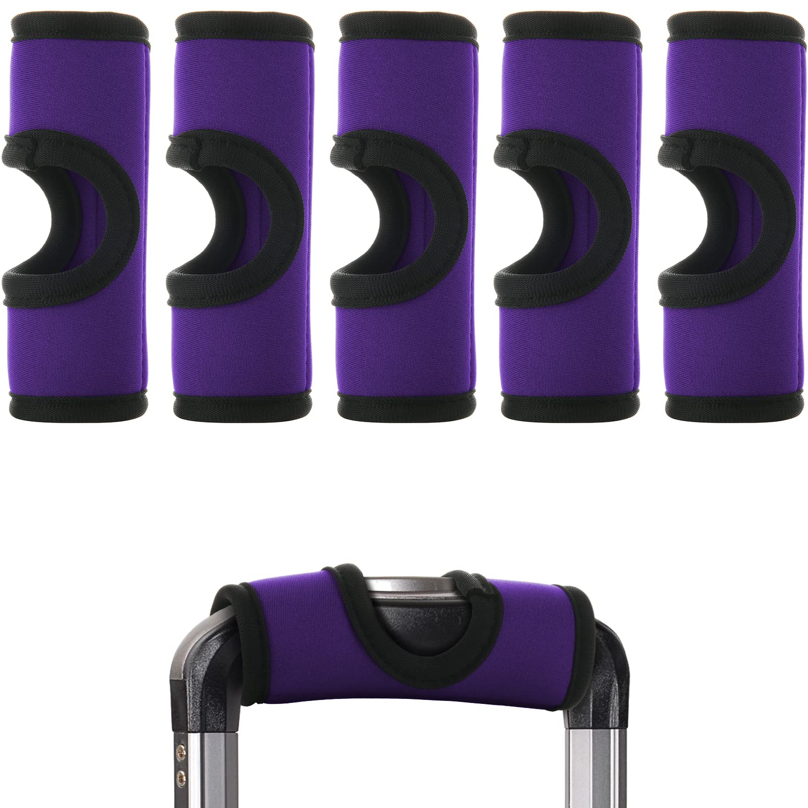 **Beautyflier 5PCS Neoprene Luggage Handle Covers for Push-Button Suitcases – Unique Hollow Handle Wrap Identifier for Trolley & Travel Bags (Purple) – Perfect for Airport, Business Trips & Vacation**