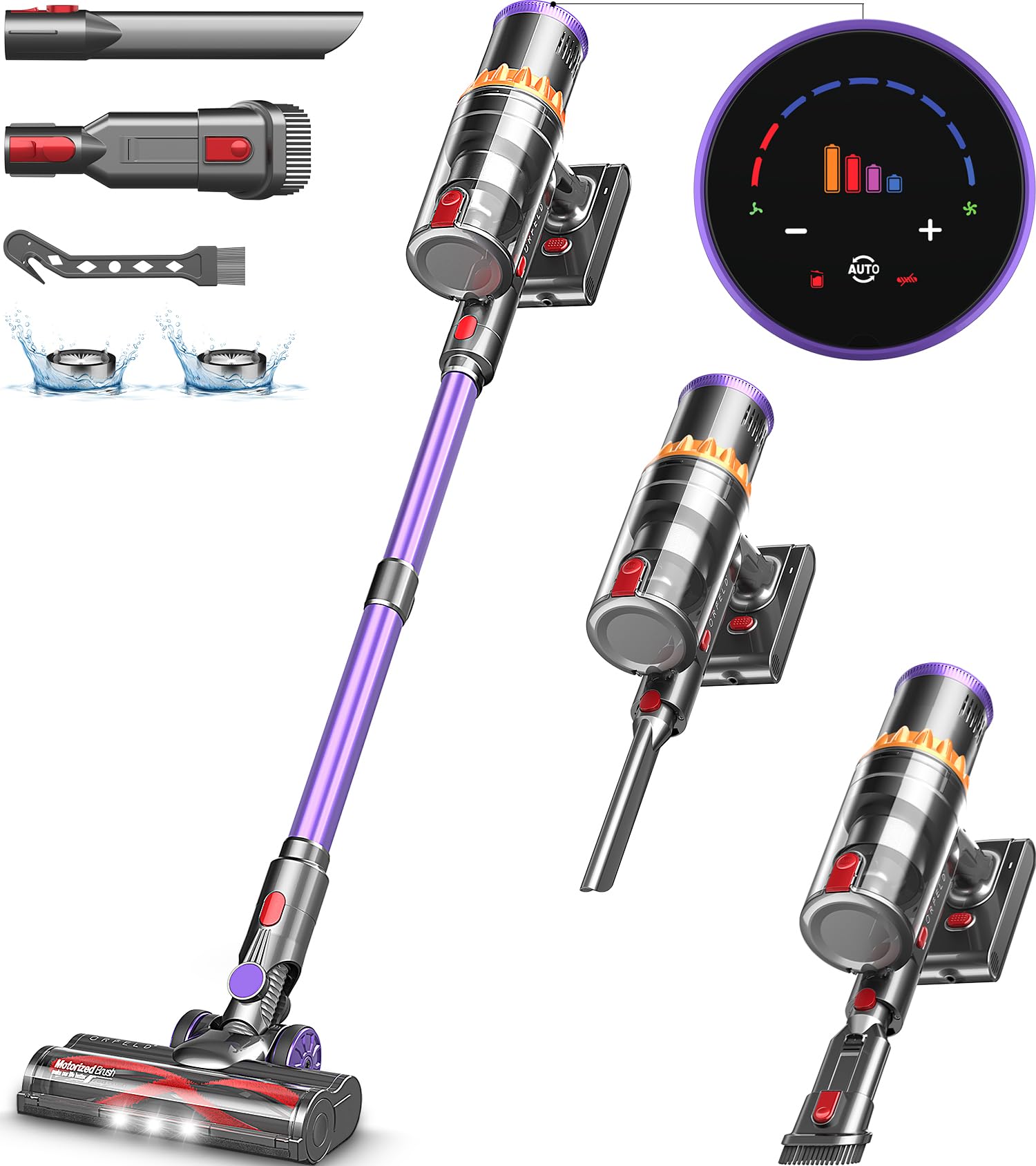 500W/40Kpa Cordless Stick Vacuum Cleaner with Smart Display - 60 Min Runtime, Auto Mode & Anti-Tangle - Lightweight for Hardwood Floors, Carpets & Pet Hair - Perfect for Home Cleaning & Car Detailing