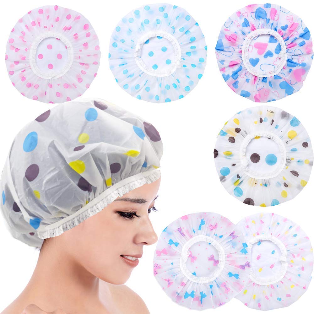 DEXO Waterproof Shower Caps 3 Pack - Reusable Bath & Shower Hair Covers for Women & Men - Multicolor Shower Cap Set for Swimming, Spa, Salon & Travel