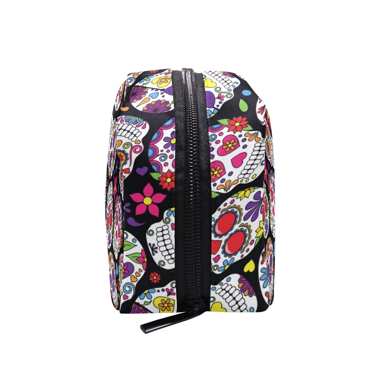 Sugar Skull Cosmetic Bag - Black Zipper Makeup Pouch for Travel & Storage