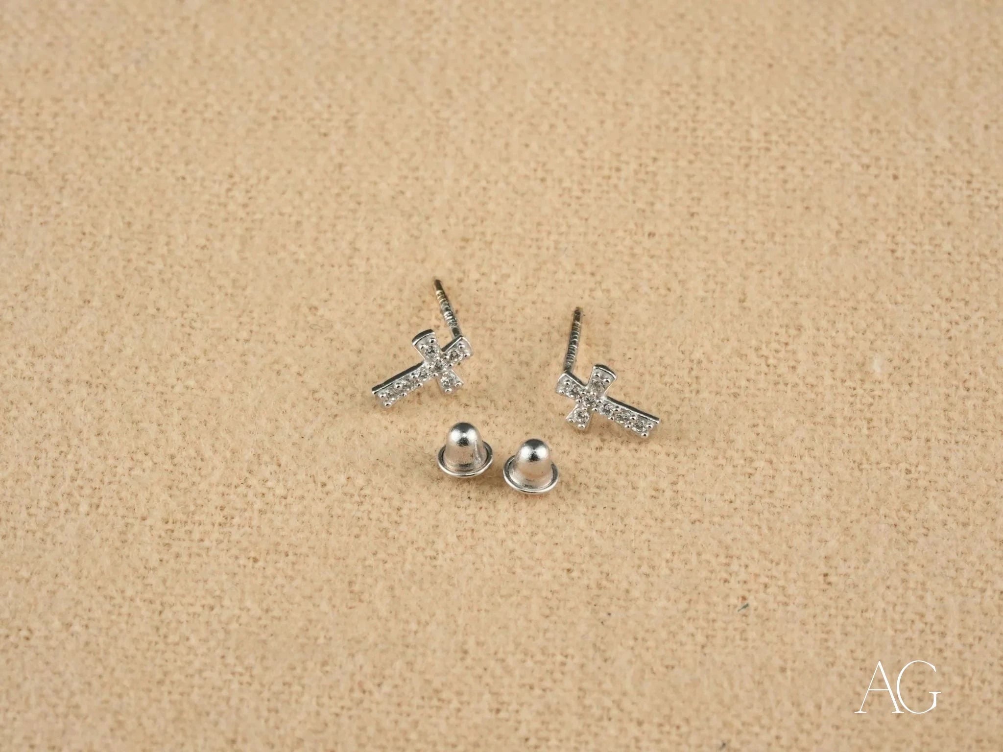 18K White Gold Celestial Cross CZ Earrings for Women - Elegant Cubic Zirconia Stud Earrings - Perfect for Church, Weddings, and Special Occasions