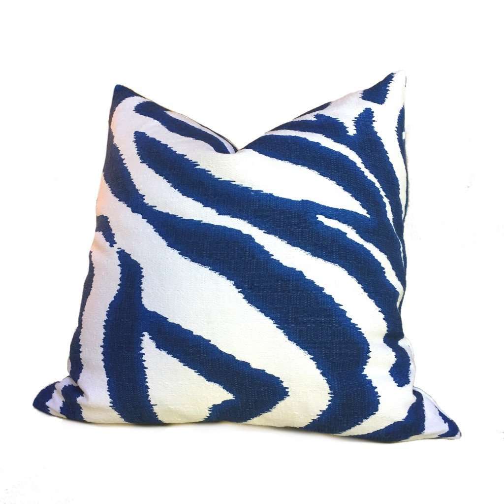 Blue and White Ikat Zebra Stripe Pillow Cover - Large Size - Made from Premium Lacefield Designs Fabric - Perfect for Boho Chic Living Room Decor, Bedroom Accent, or Stylish Home Makeover