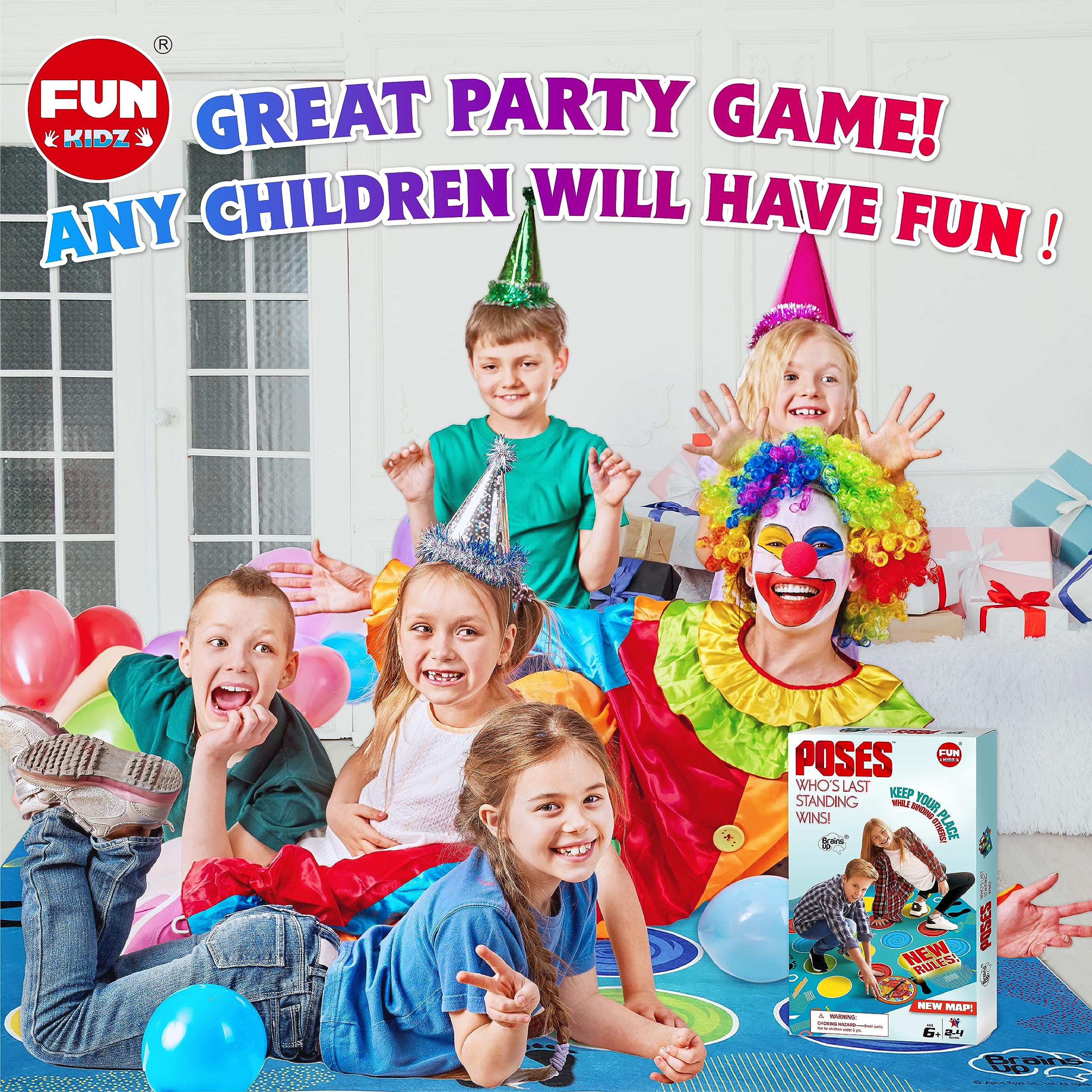 FunKidz Giant Classic Twist Poses Floor Game Mat - Large Size Interactive Party Game for Kids & Adults - Perfect for Indoor/Outdoor Family Activities, Birthday Parties & Group Gatherings - Great Gift for Boys & Girls