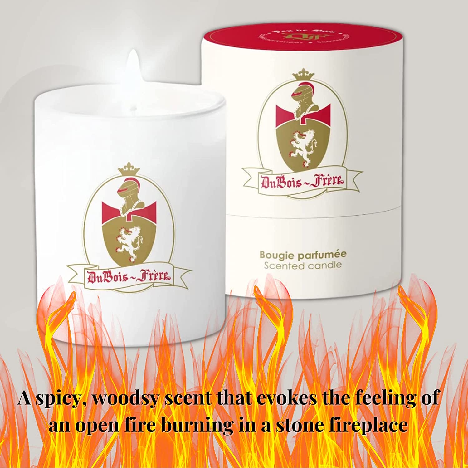 Luxury Dubois Frere Aromatherapy Candle - Long Lasting Feu de Bois Scented Candle in Glass Jar (190g) | Woodsy Winter Fragrance for Home Decor, Wedding Gifts, Birthday Presents & Holiday Parties | Perfect for Relaxation, Spa Nights & Cozy Evenings